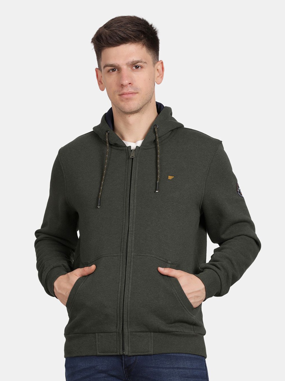 

t-base Men Solid Hooded Sweatshirt, Olive