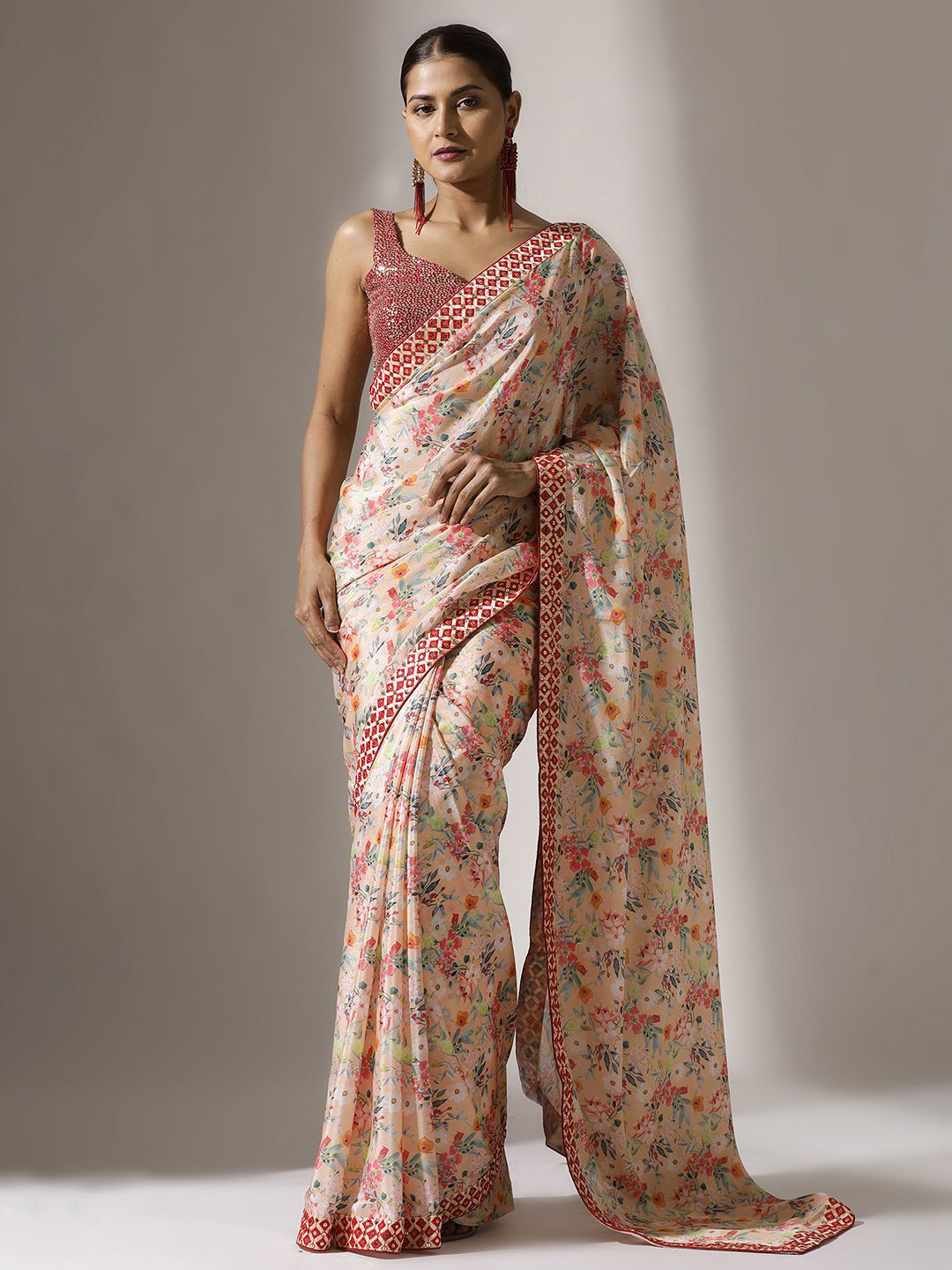 

Qahal Floral Sequinned Saree, Peach