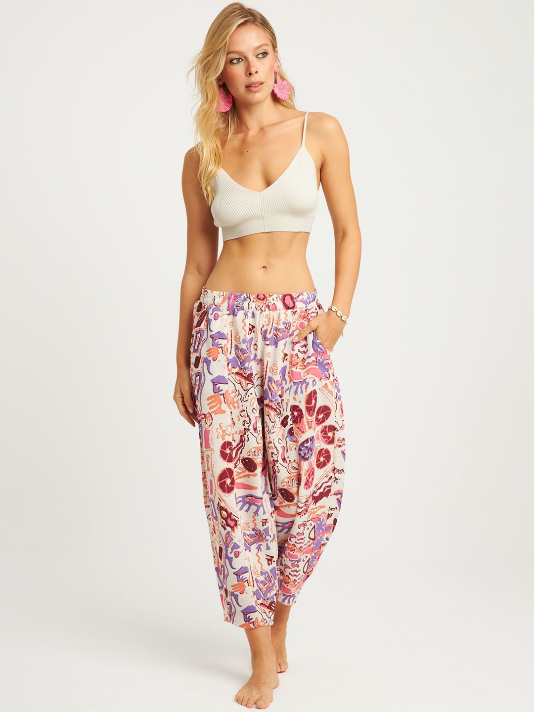 

Cool & Sexy Women Floral Printed Linen Trousers, Na