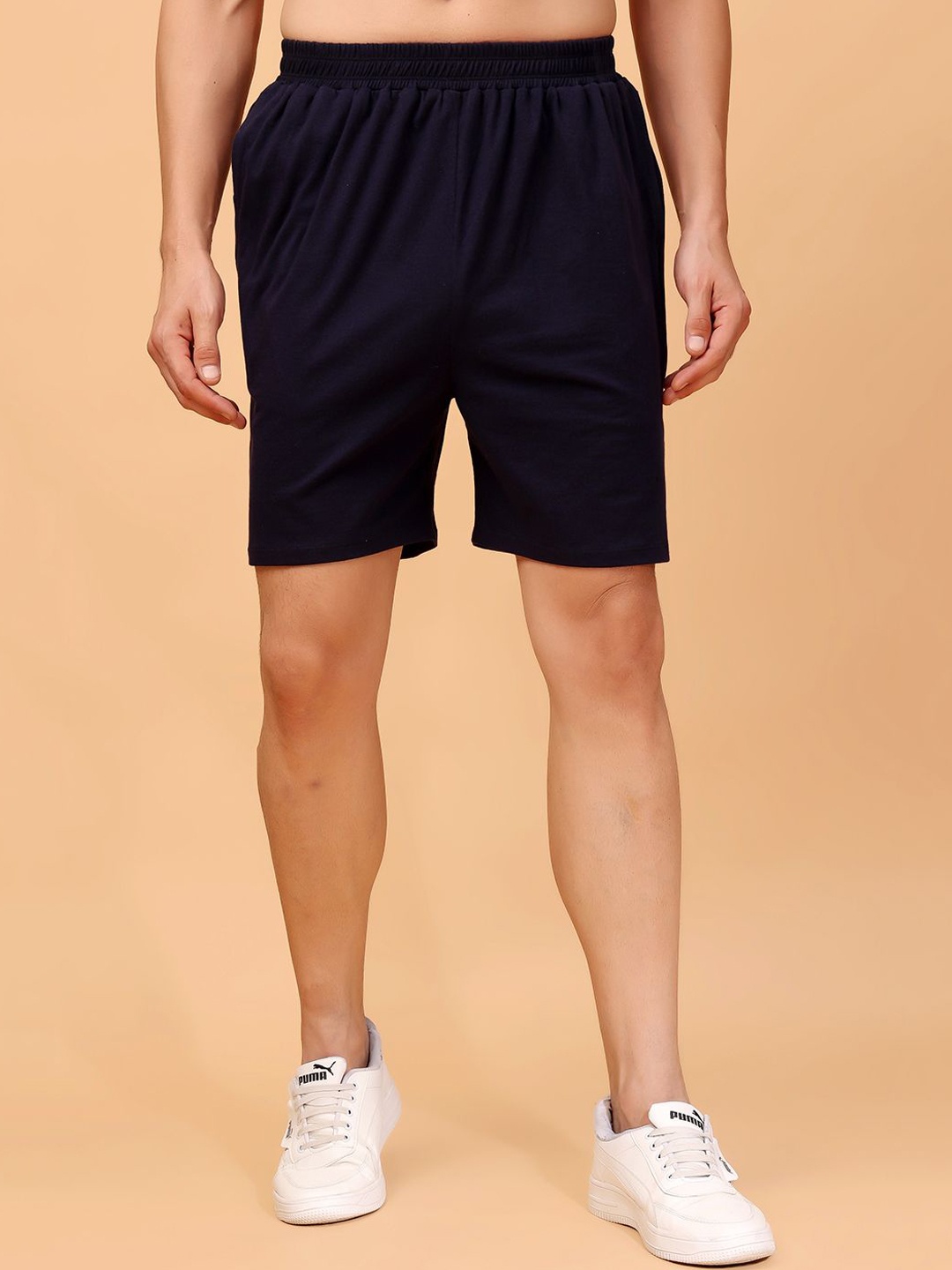 

Cation Men Solid Slim Fit High-Rise Sports Shorts, Navy blue