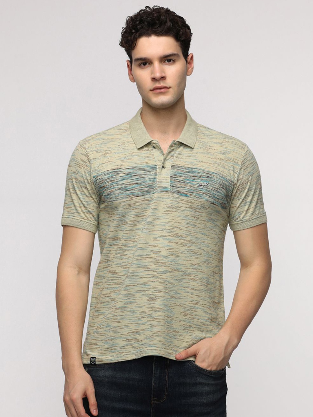 

Crocodile Men Striped Polo Collar Cotton Slim Fit T-shirt, Olive