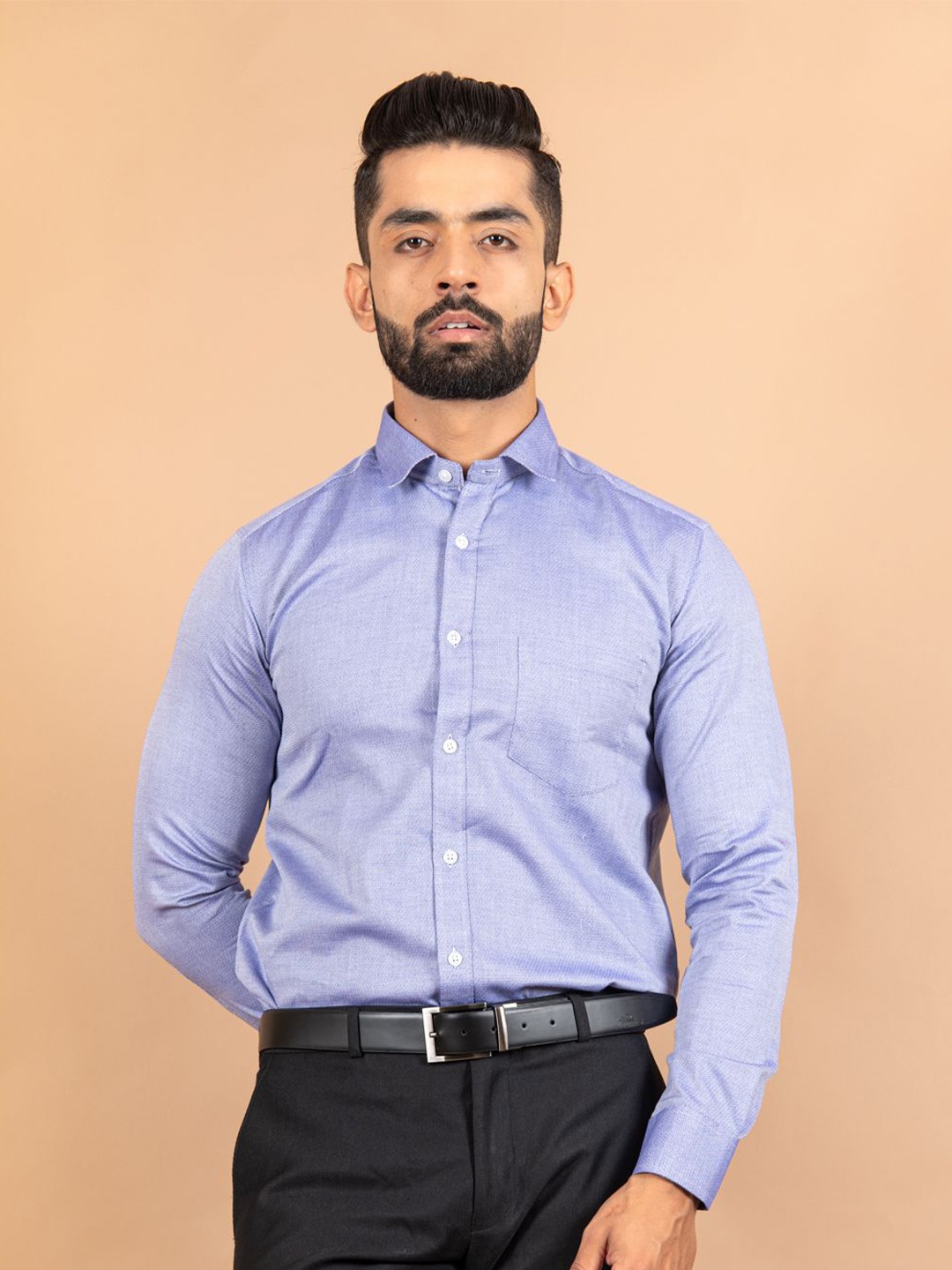 

Tistabene Men Standard Spread Collar Textured Cotton Formal Shirt, Blue