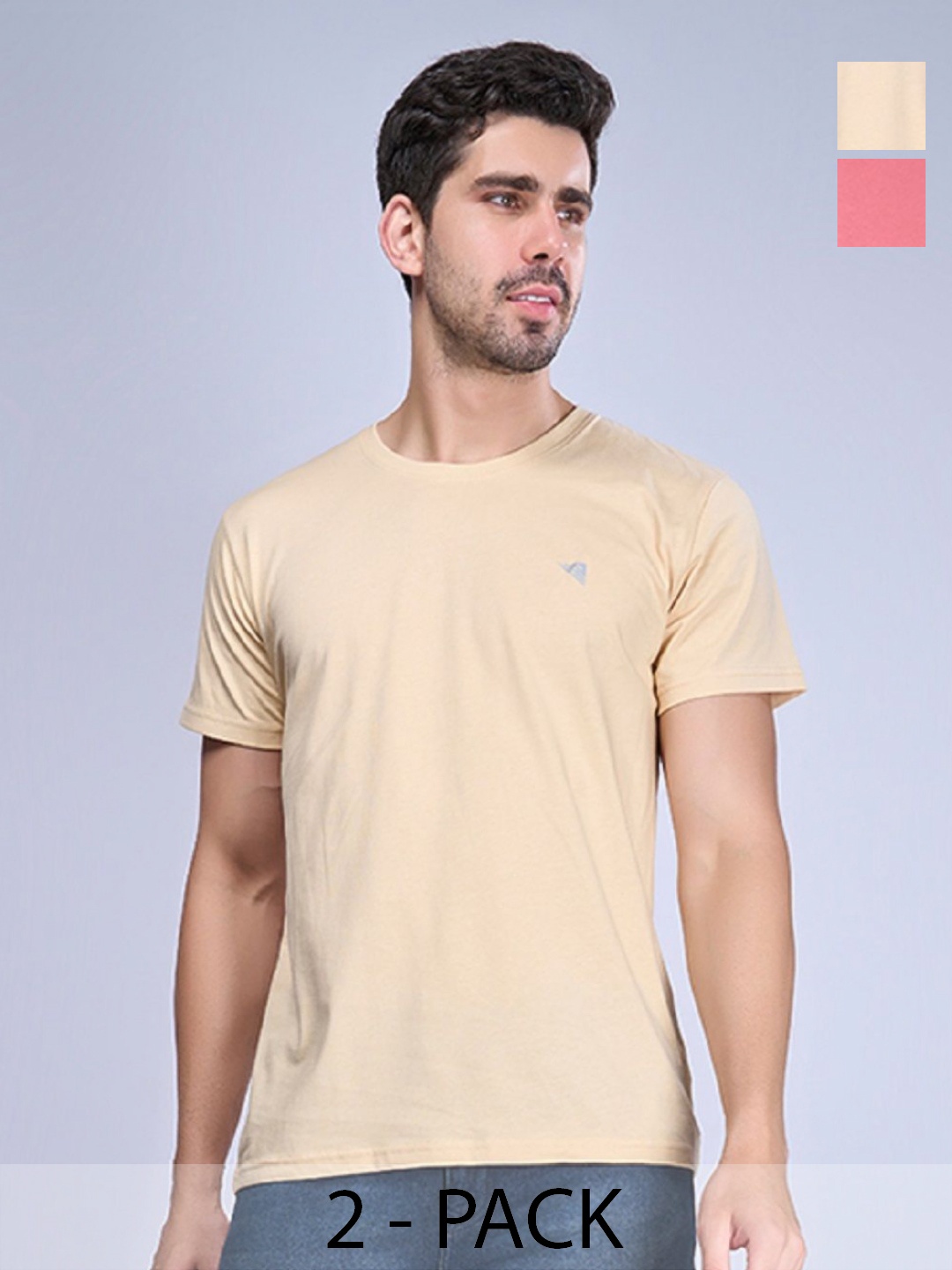 

Ramraj Men Pack Of 2 Solid Round Neck Cotton T-Shirts, Peach