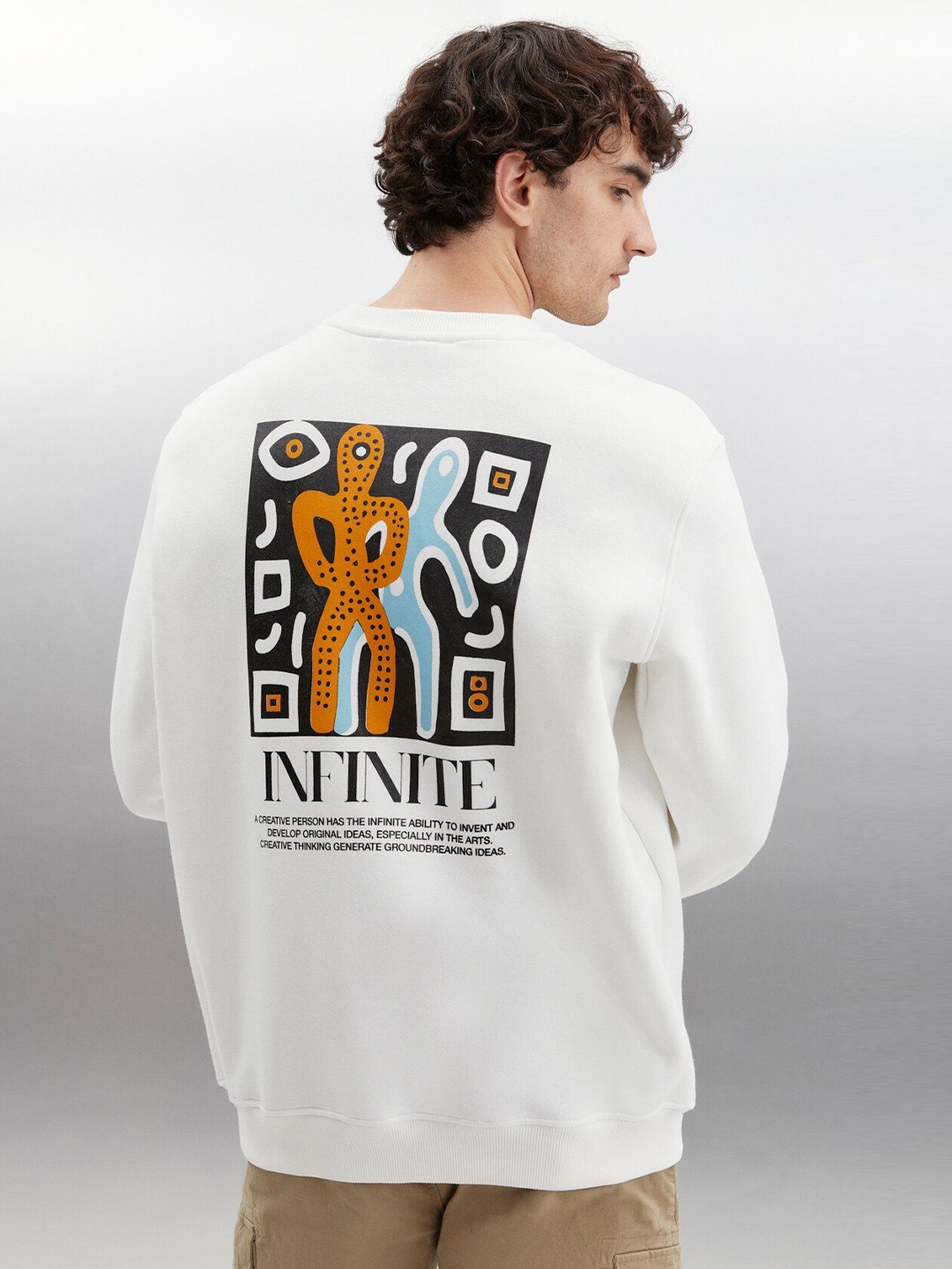 

GRIMELANGE Men Graphic Printed Sweatshirt, White