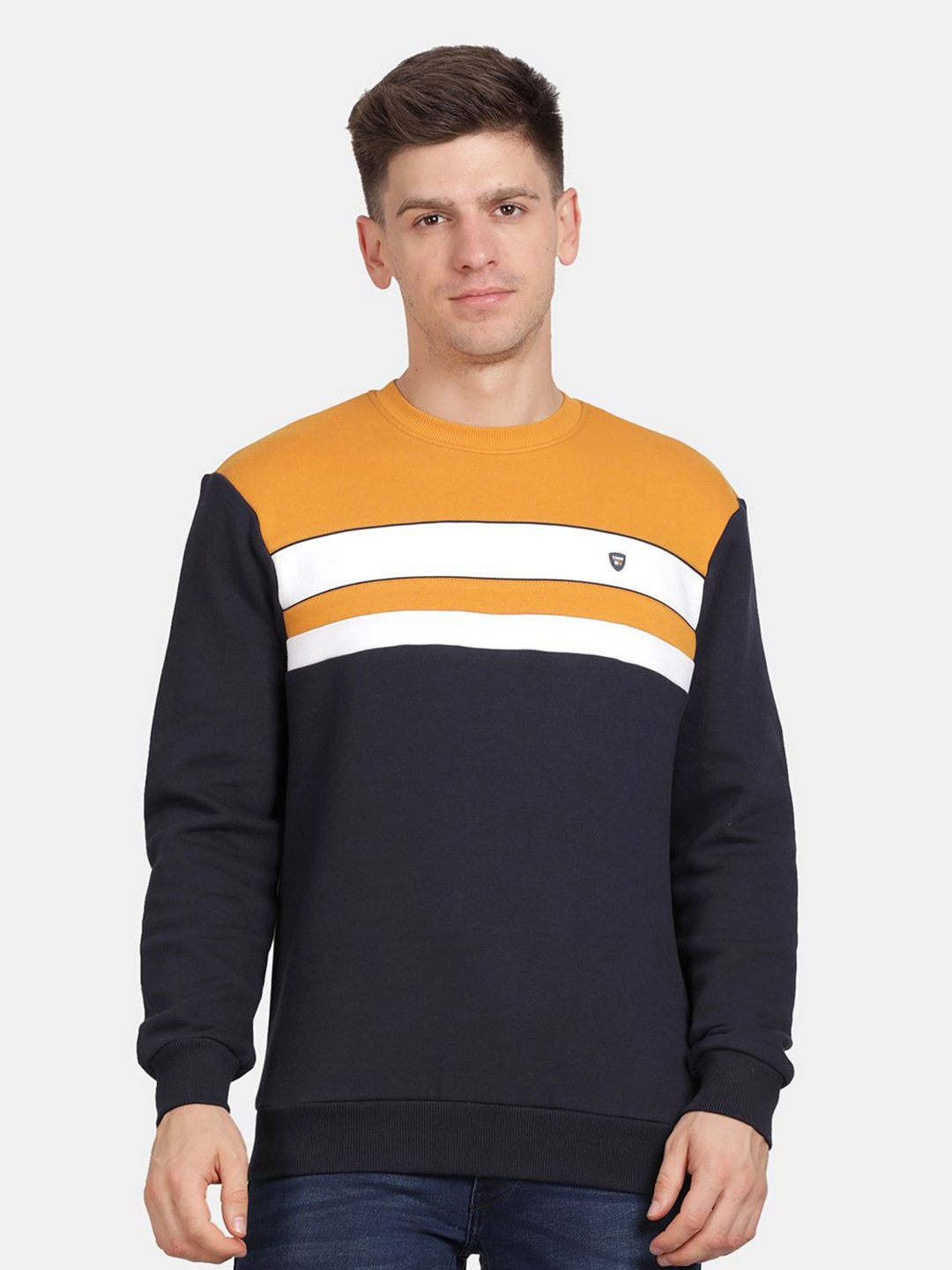 

t-base Men Round Neck Colourblocked Sweatshirt, Navy blue