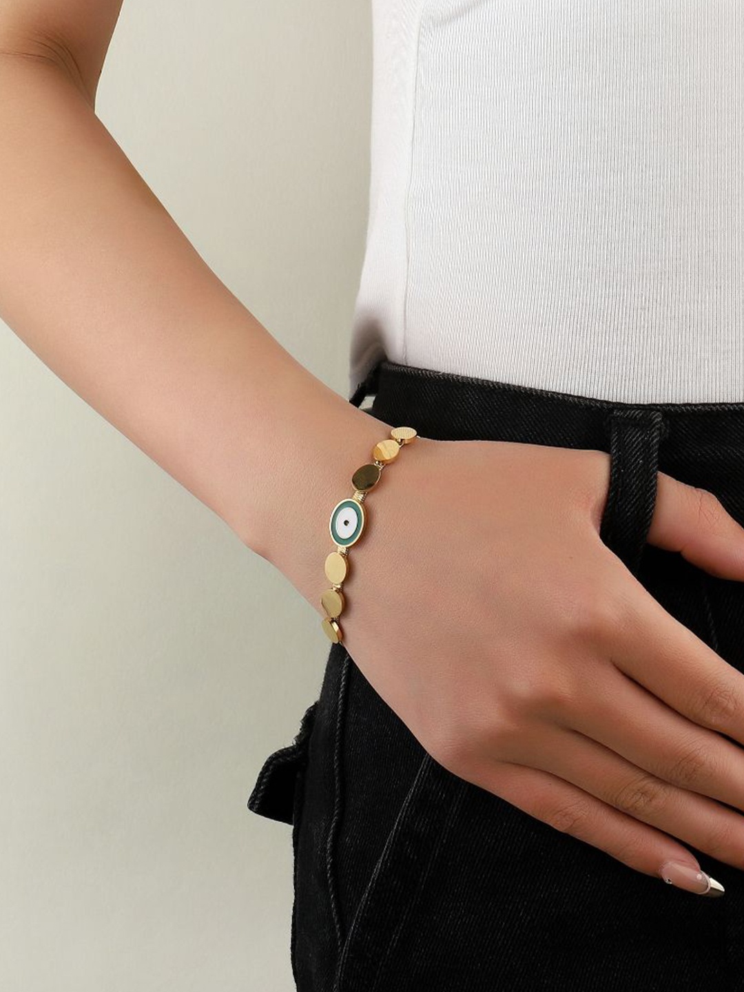 

SALTY Stainless Steel Evil Eye Wraparound Bracelet, Gold