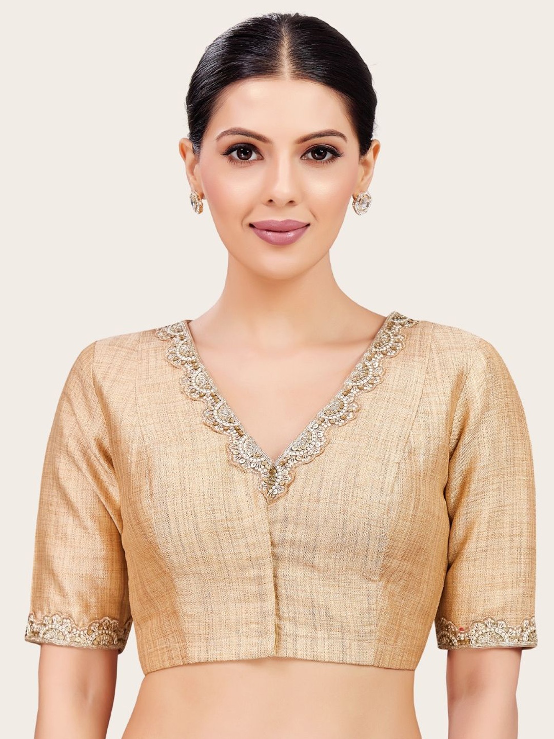 

Studio Shringaar Embroidered Brocade Saree Blouse, Gold