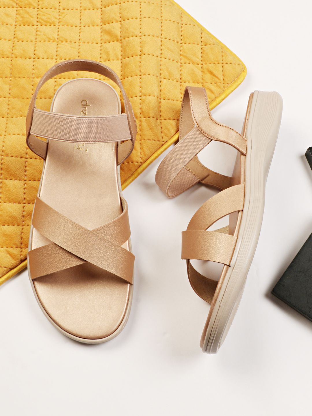 

DressBerry Women Solid Open Toe Flats, Gold