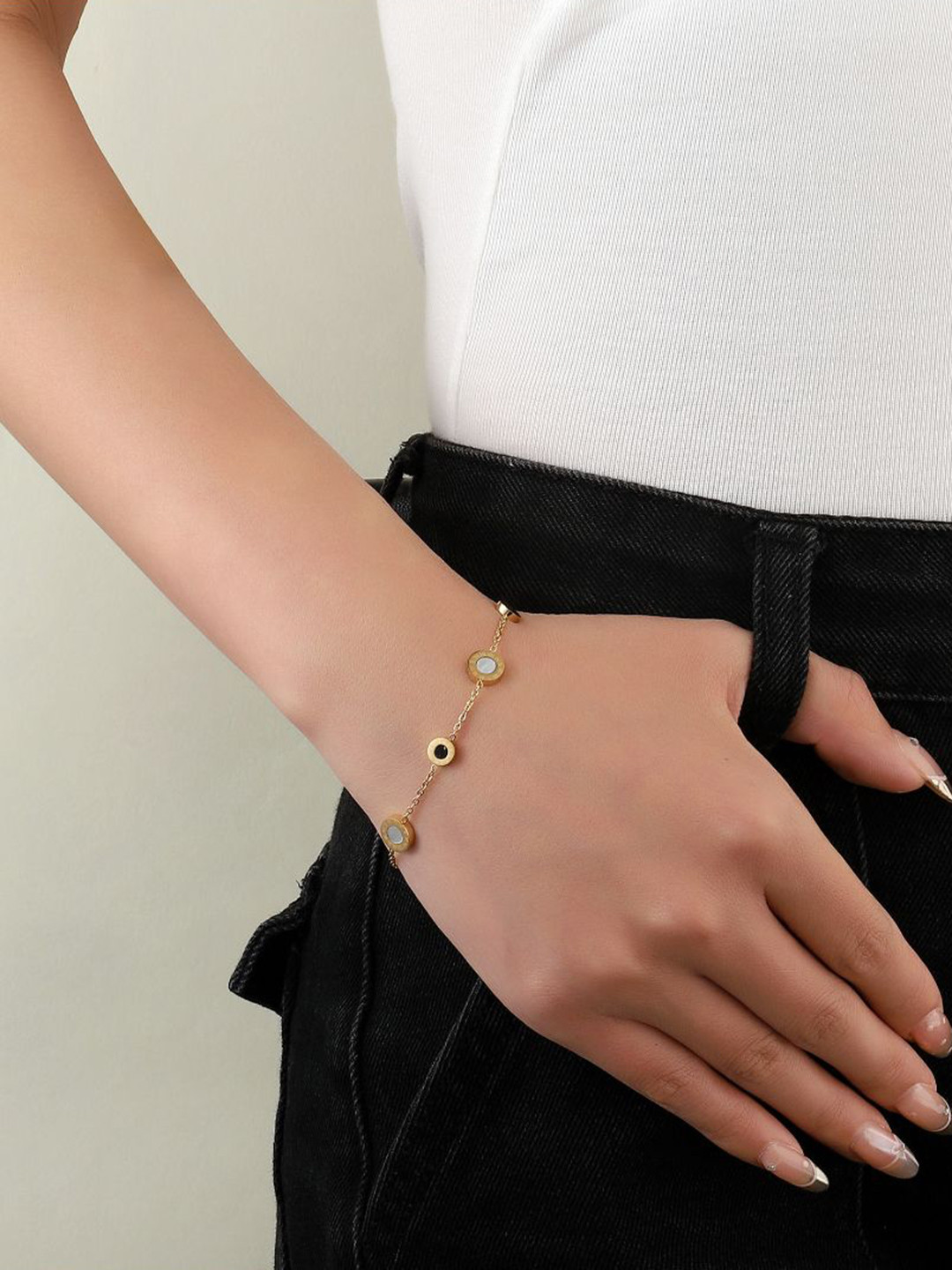 

SALTY Demure Stainless Steel Stones Studded Wraparound Bracelet, Gold