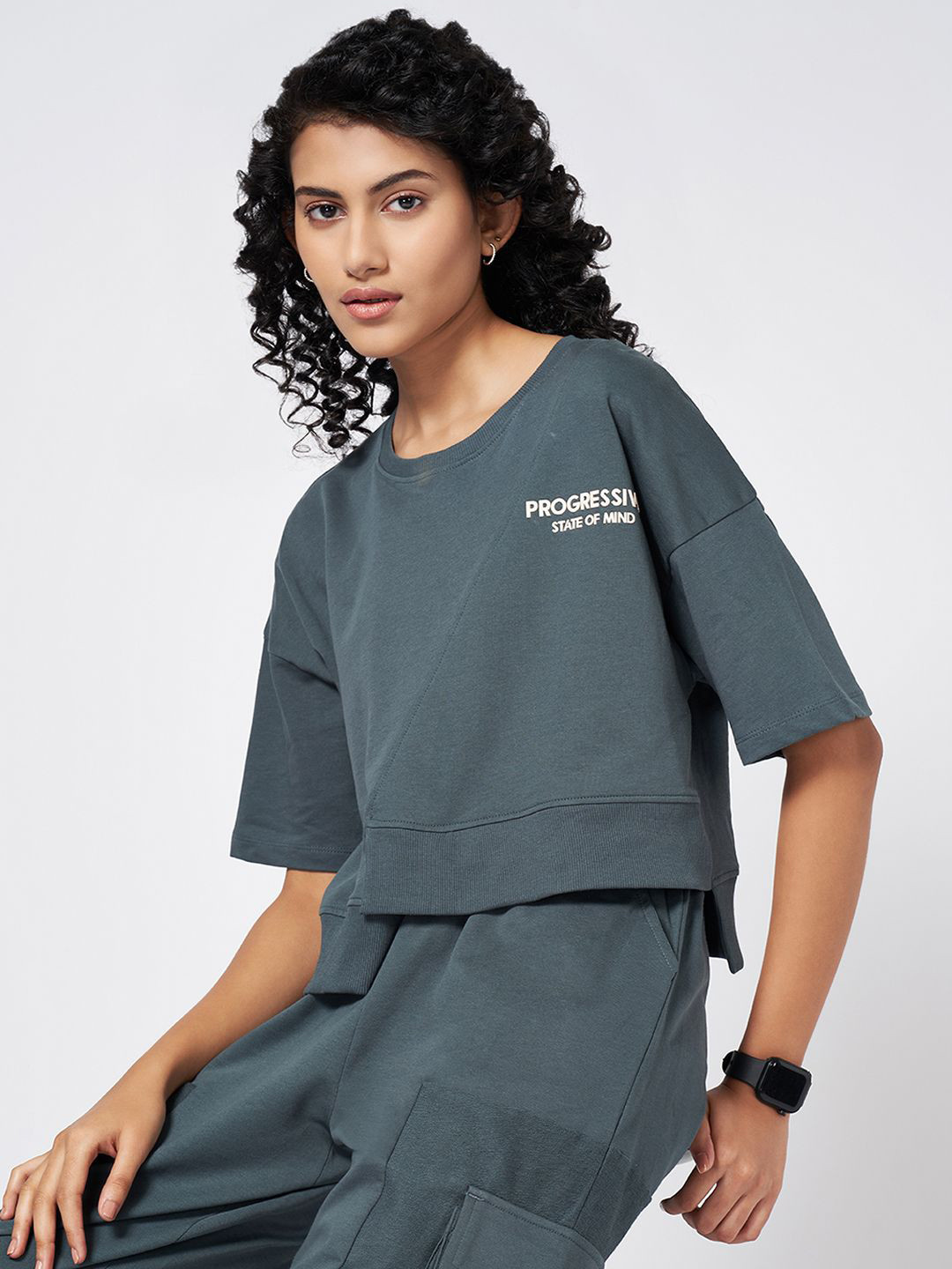 

Ajile by Pantaloons Extended Sleeves Cotton Top, Steel