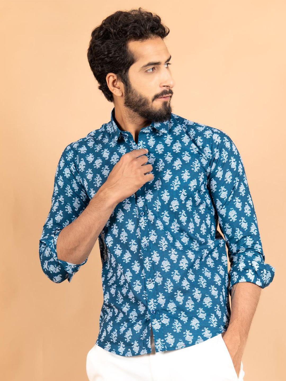 

Tistabene Men Standard Spread Collar Floral Printed Cotton Casual Shirt, Blue