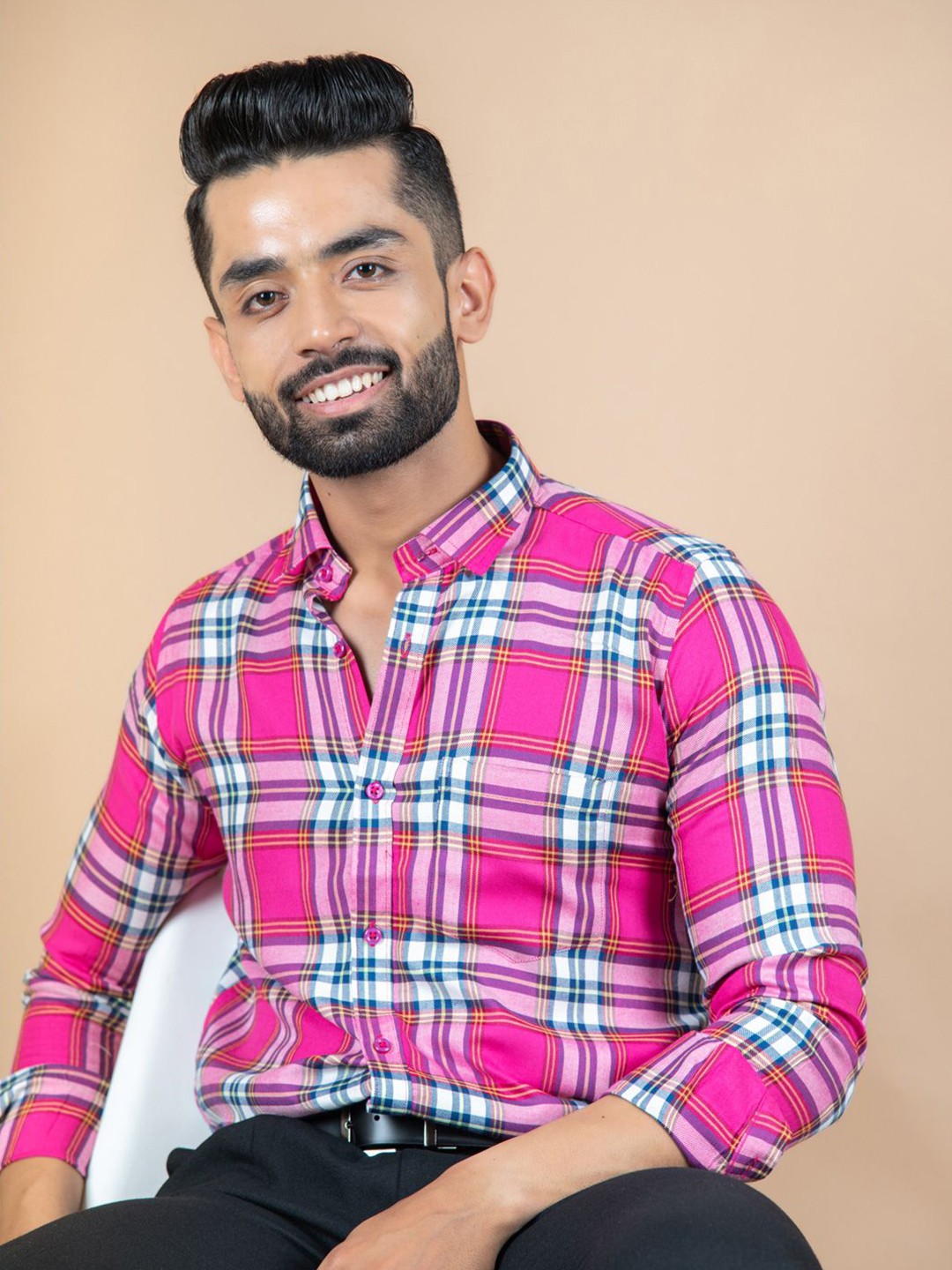 

Tistabene Men Standard Tartan Checks Opaque Checked Casual Shirt, Pink