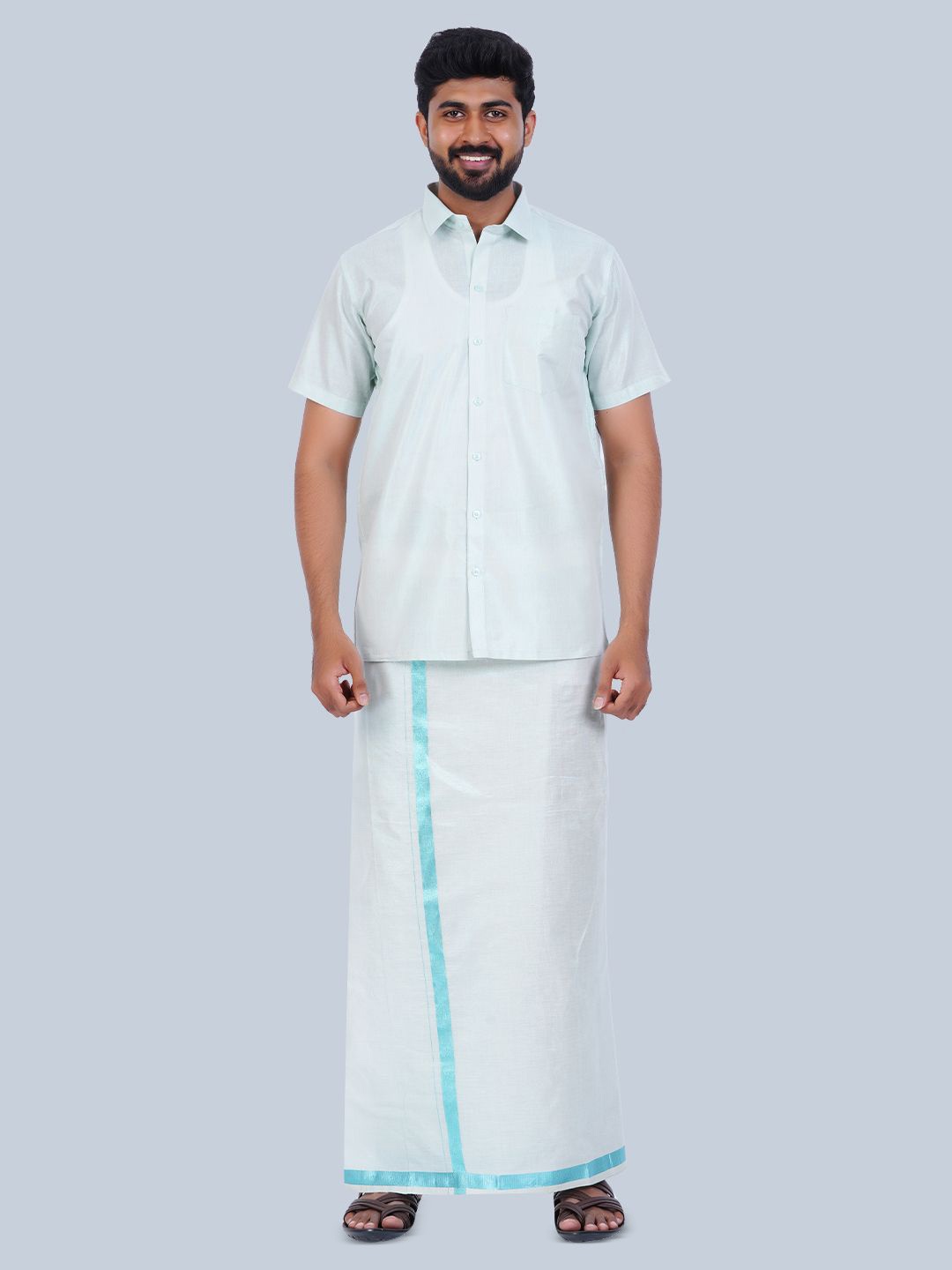 

THANGAMAGAN Tissue Cotton Shirt with Veshti, White