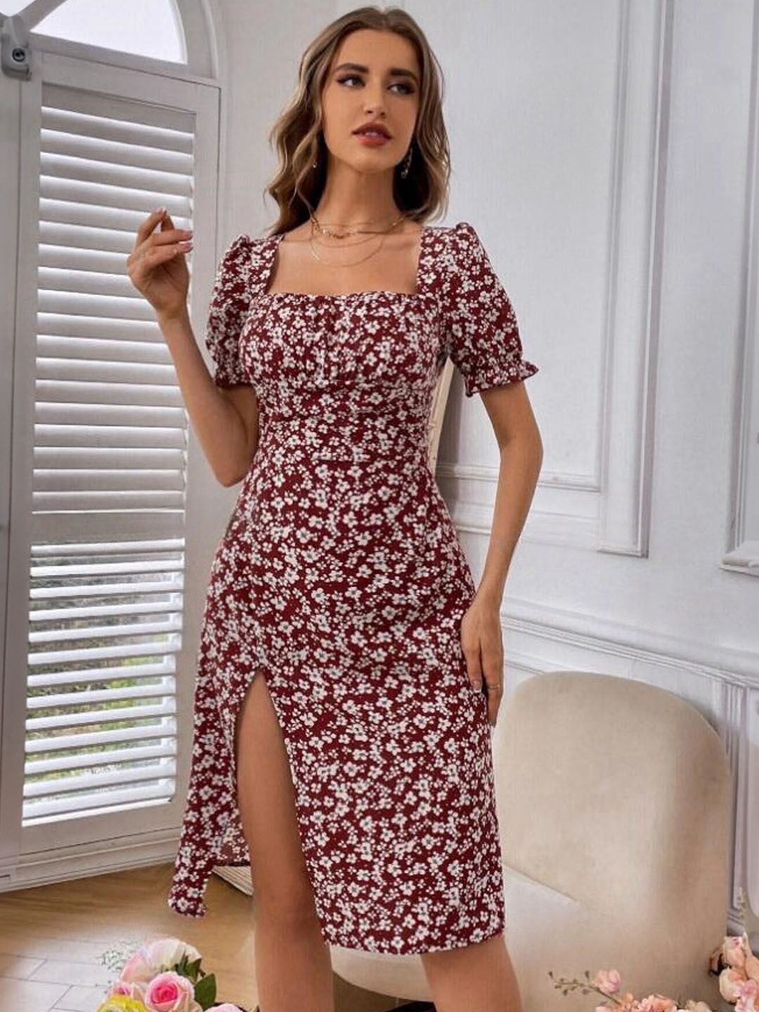 

StyleCast Women Floral Printed A-Line Dress, Brown