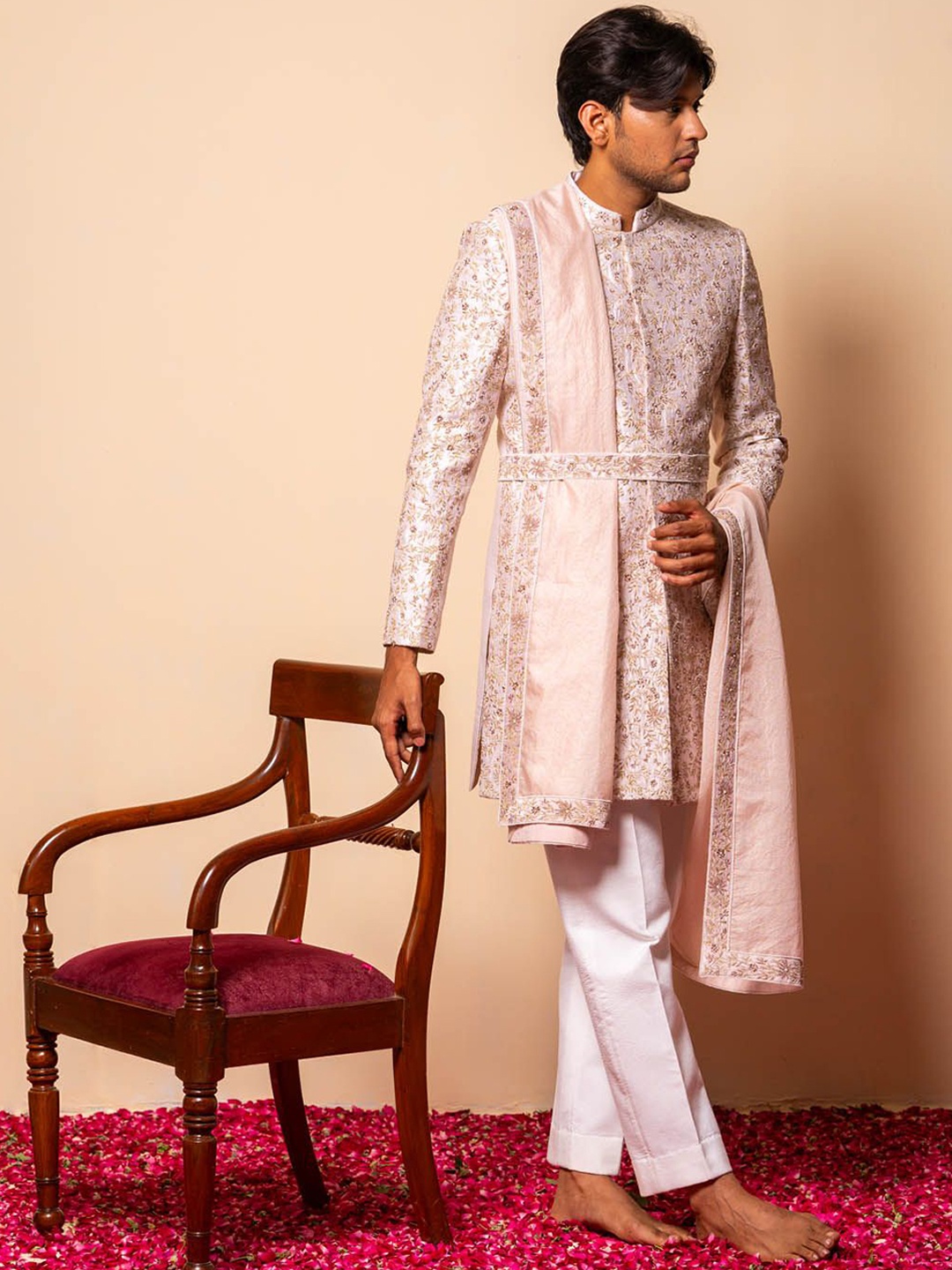 

Ayush Jain Embellished Sherwani Set, Pink