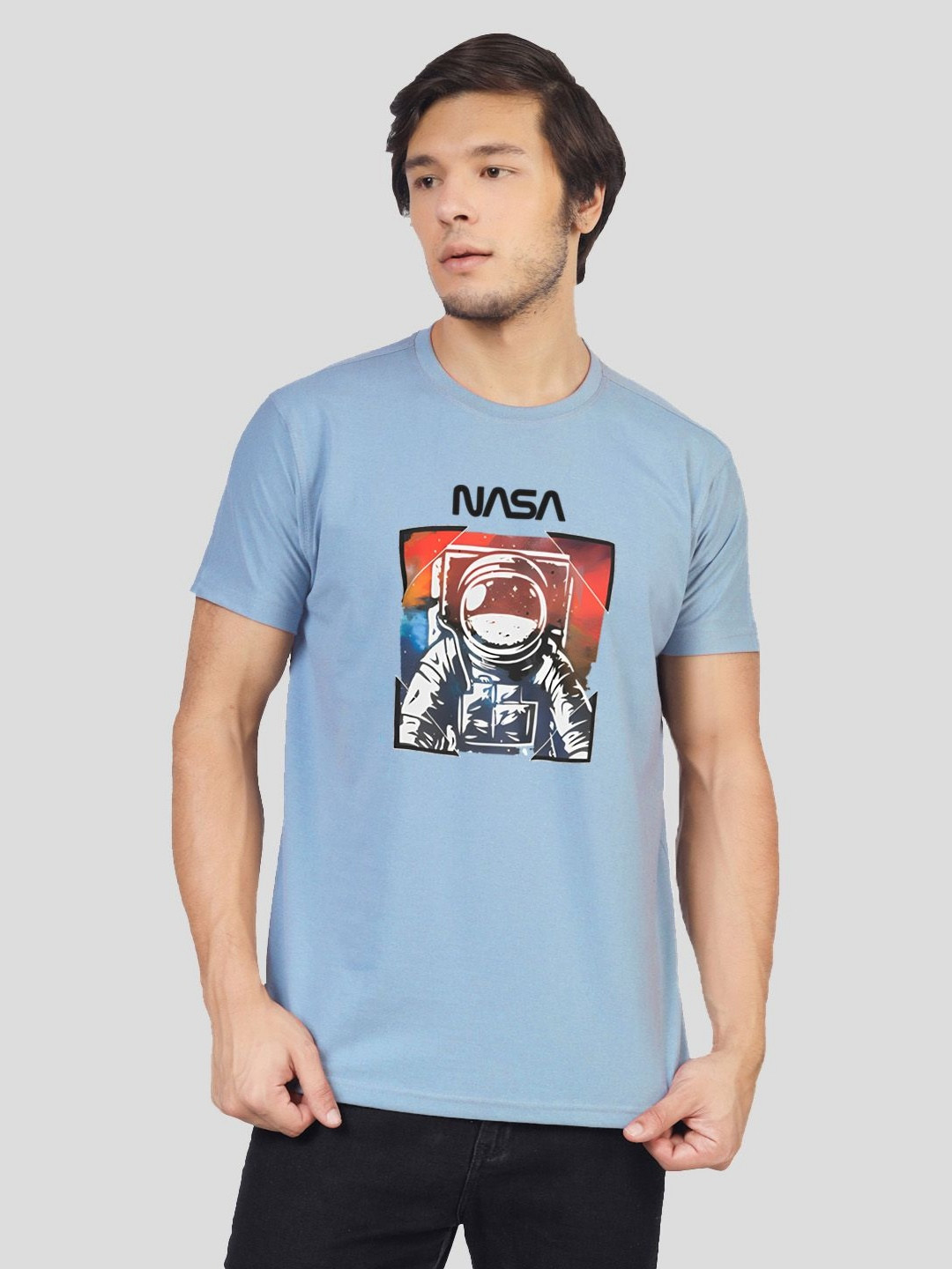 

Greylongg Men Graphic Printed Round Neck Cotton T-Shirt, Blue