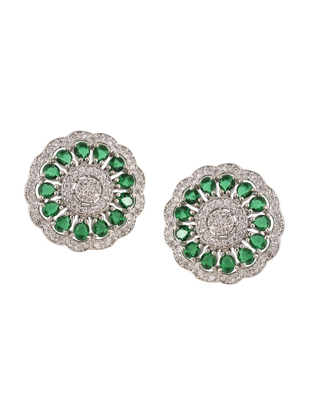 

RATNAVALI JEWELS Silver-Plated Classic American Diamond Studs