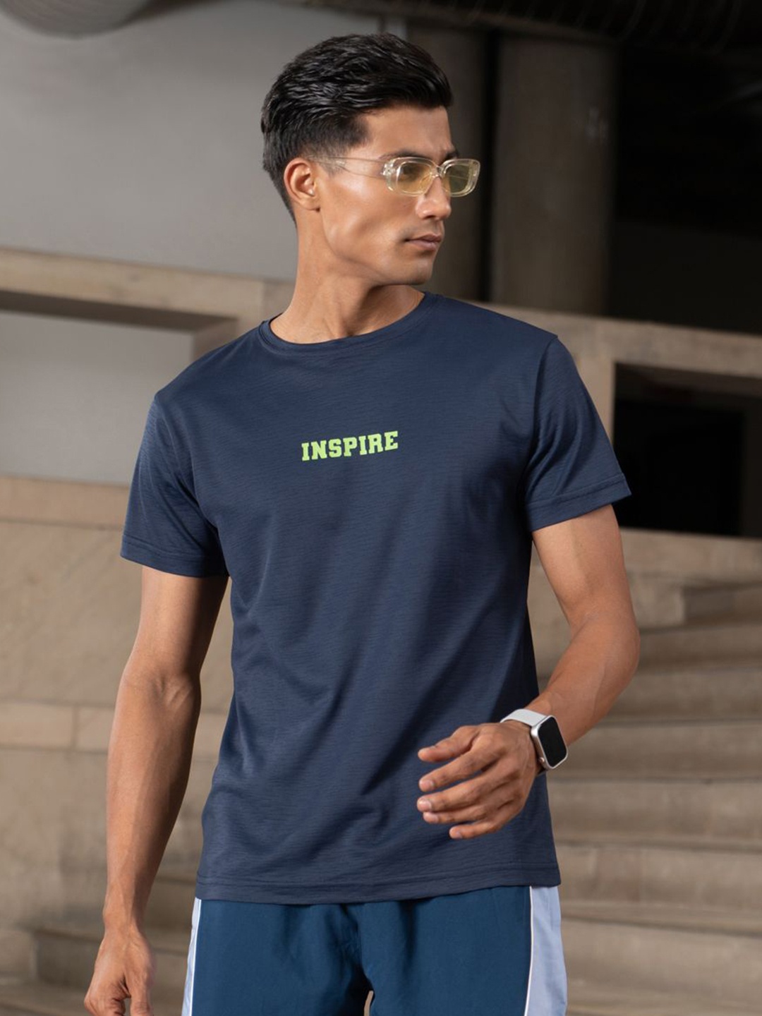 

Fit Monkey Men Dri-FIT Typography Printed Round Neck T-Shirt, Navy blue