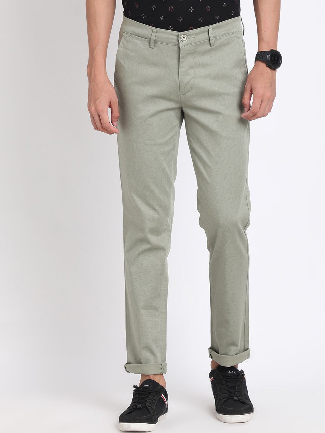 

Turtle Men Printed Relaxed Slim Fit Chinos Trousers, Green