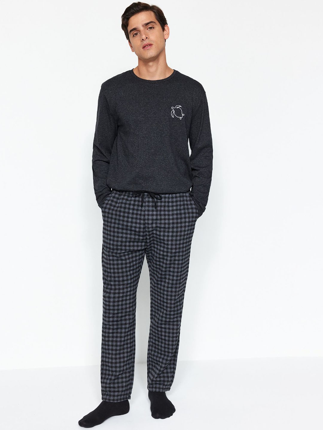 

Trendyol Checked Straight-Leg Lounge Pants, Black