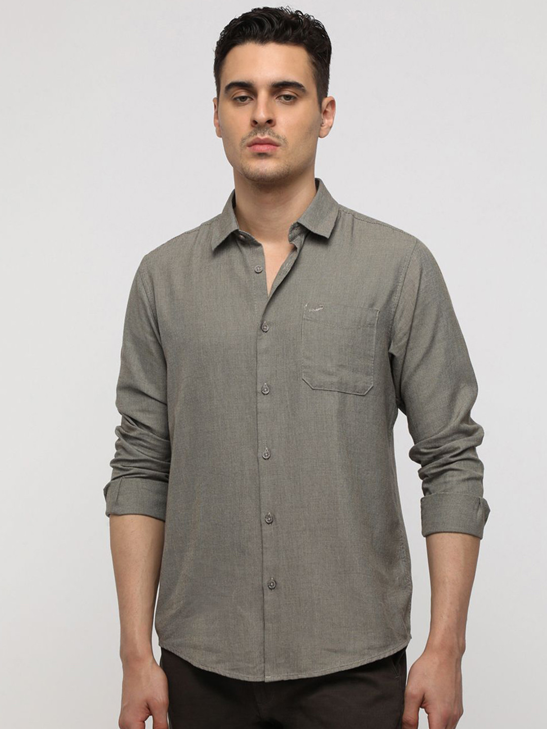 

Crocodile Textured Self Design Comfort Pure Cotton Casual Shirt, Brown
