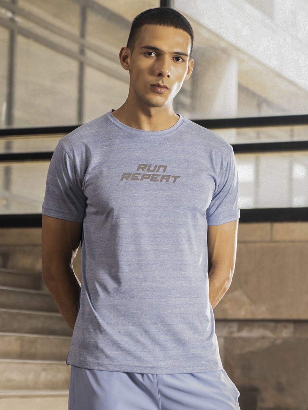 

Fit Monkey Men Dri-FIT Typography Printed Round Neck T-Shirt, Blue
