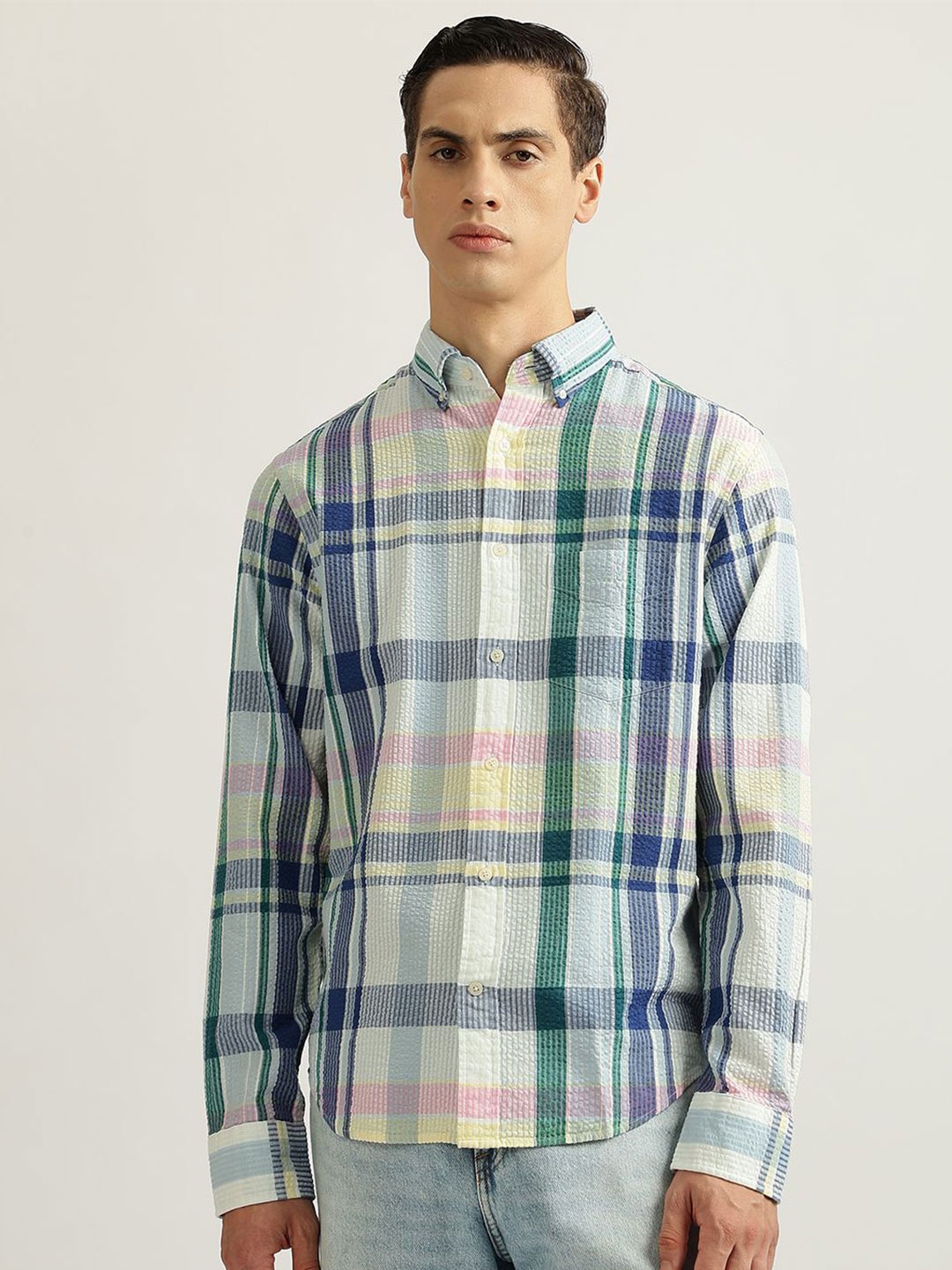 

GANT Men Button-Down Collar Checked Cotton Casual Shirt, Green