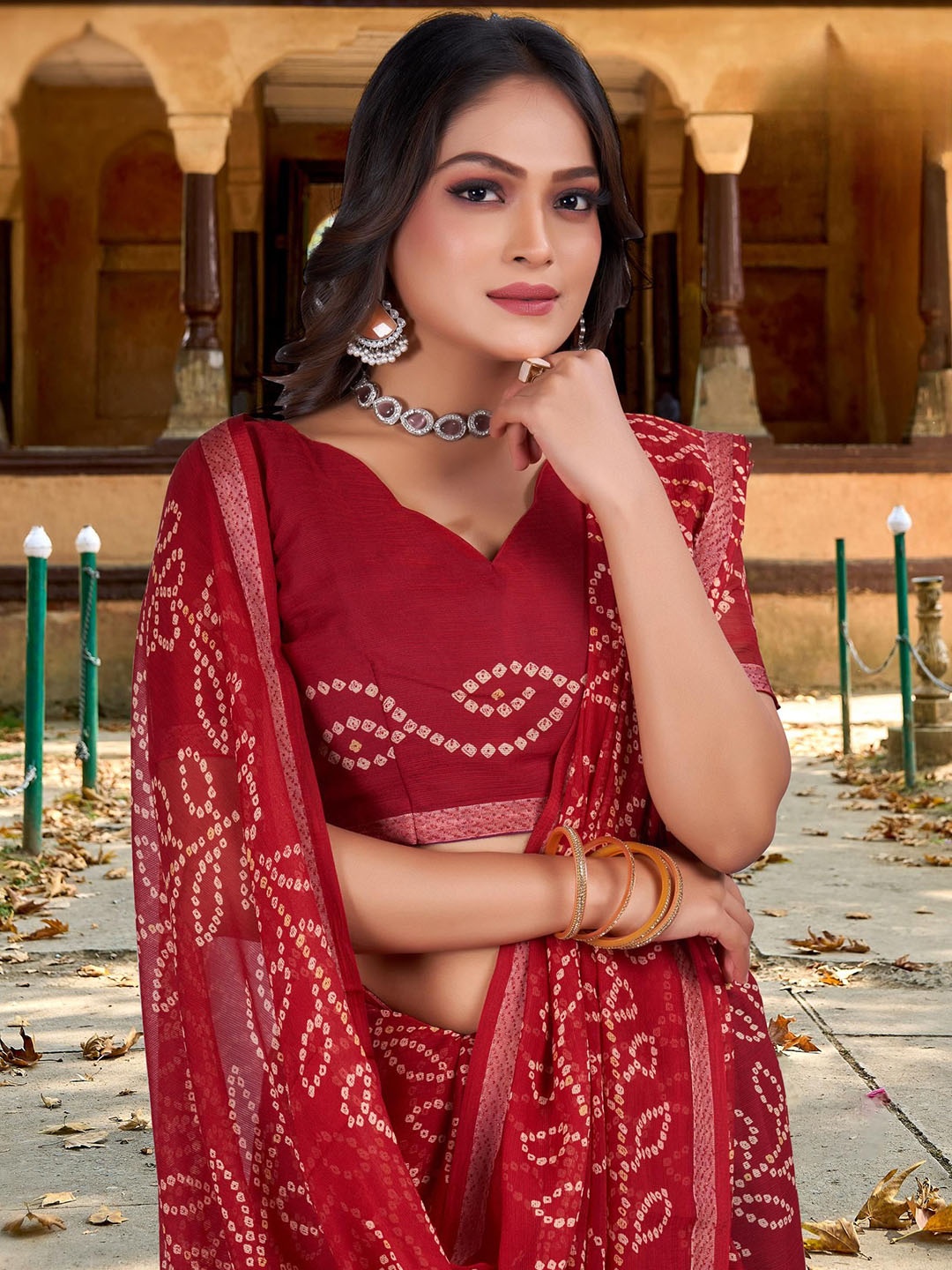 

Mitera Bandhani Pure Chiffon Bandhani Saree, Maroon