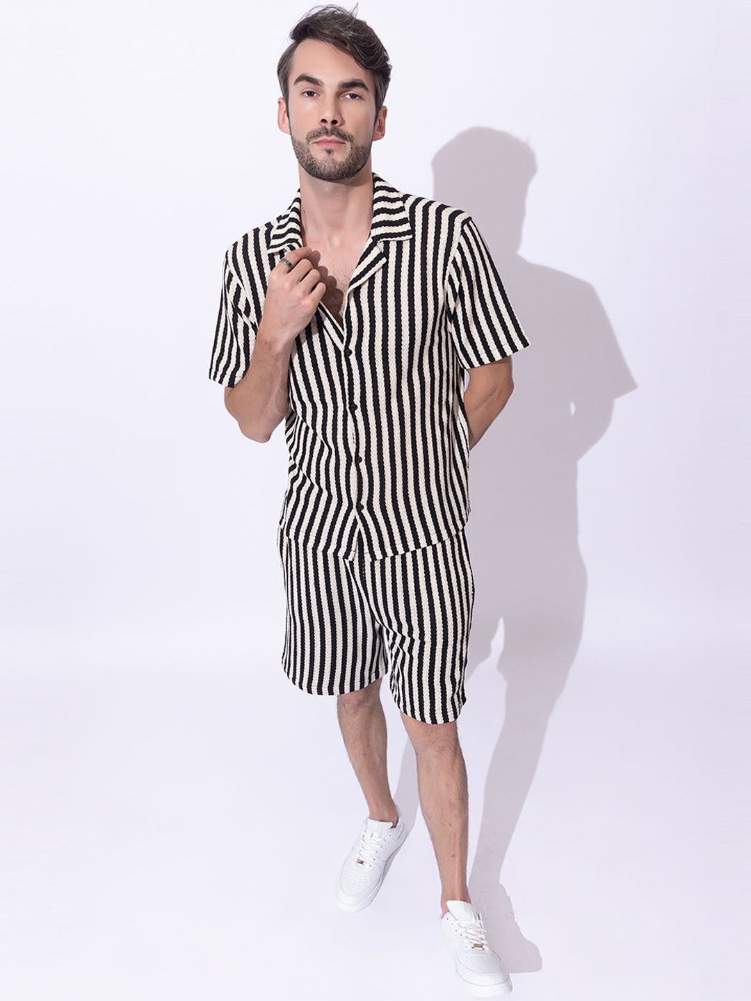 

ARMISTO Striped Short Sleeves Shirt With Shorts, Black