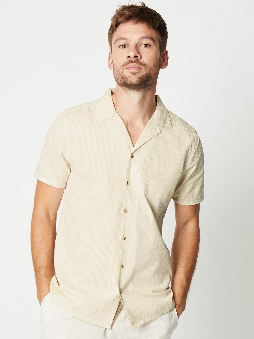 

Burton Pure Cotton Seersucker Shirt, Off white
