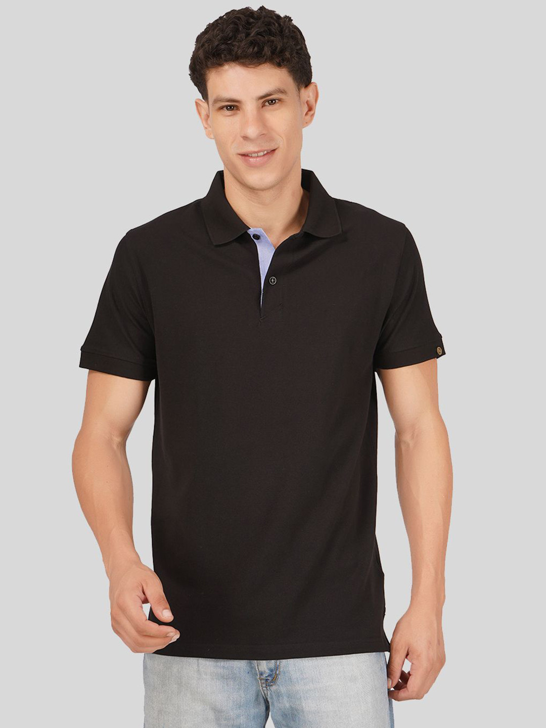 

Greylongg Men Polo Collar T-shirt, Black