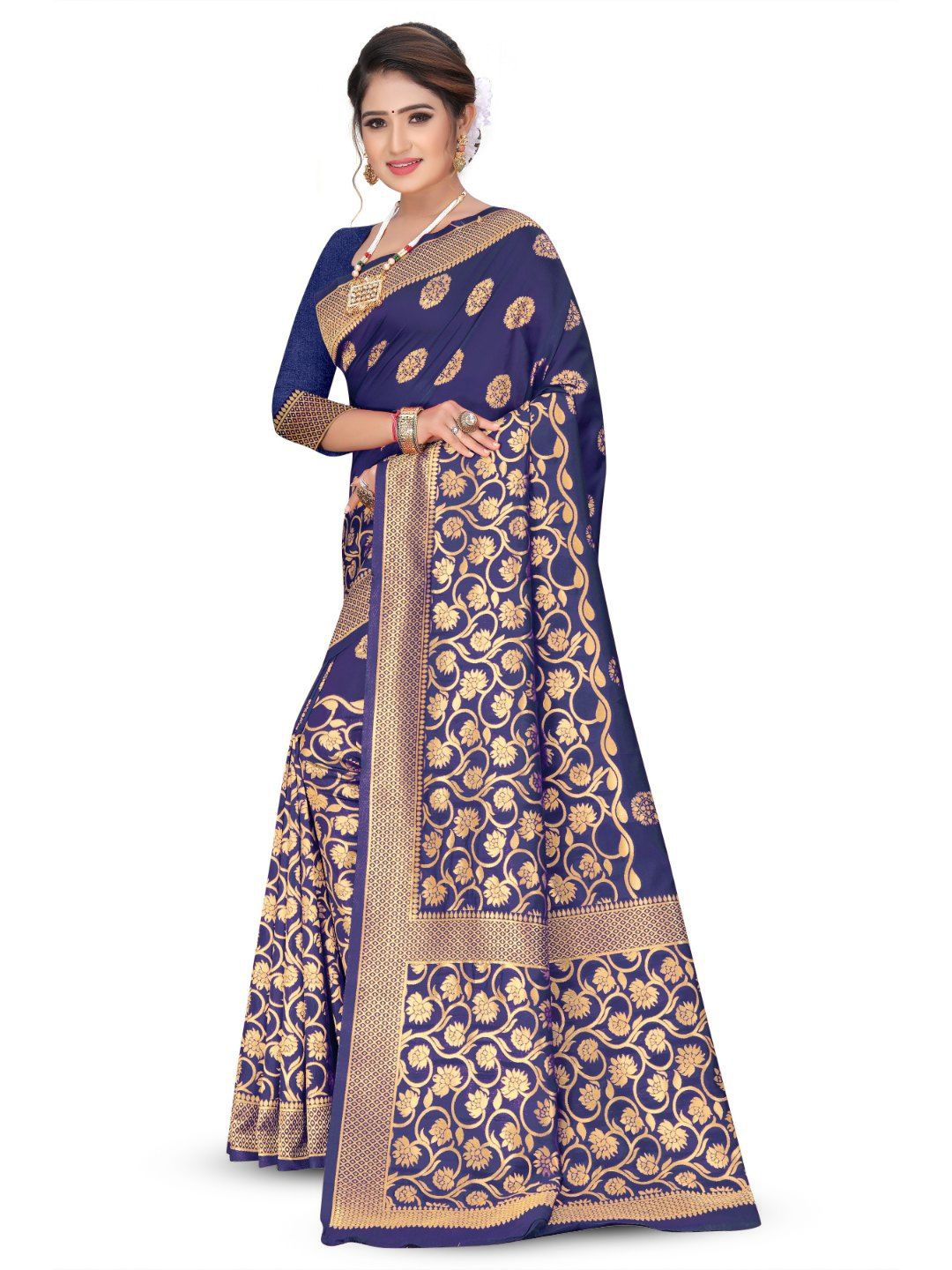 

Tulip Eden Ethnic Motifs Zari Banarasi Saree, Blue