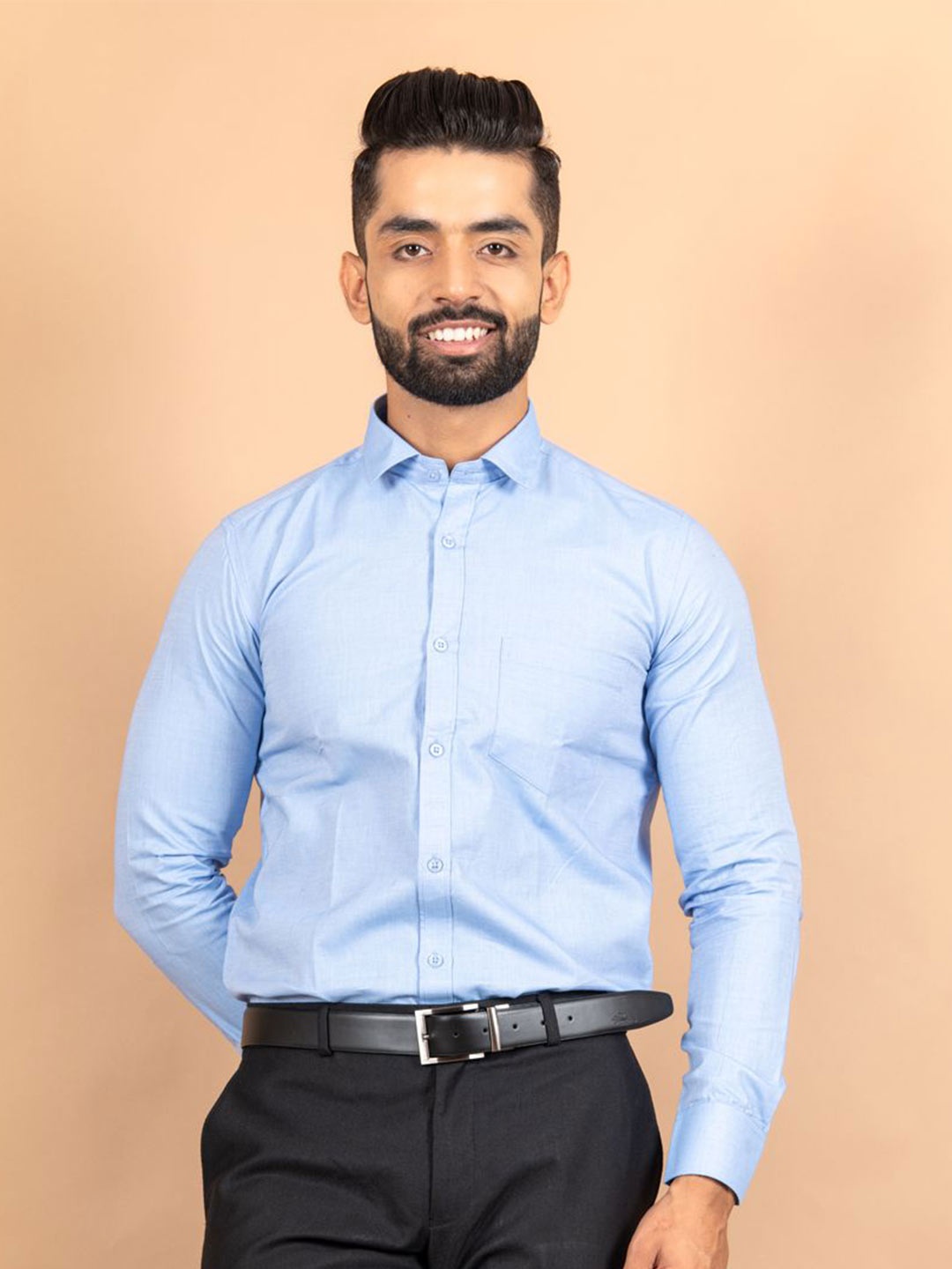 

Tistabene Men Standard Spread Collar Solid Cotton Formal Shirt, Blue
