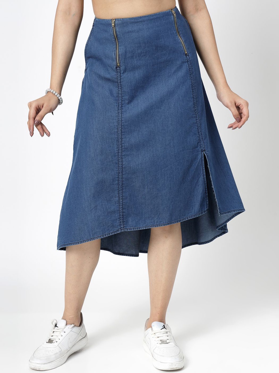 

COSMIC TRIO Denim A-Line Midi Skirt, Blue