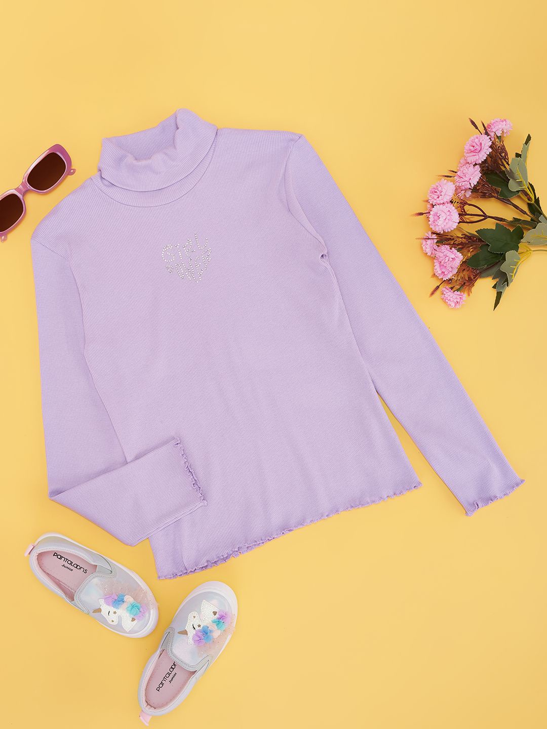 

Pantaloons Junior Girls Self Design Sweatshirt, Lavender