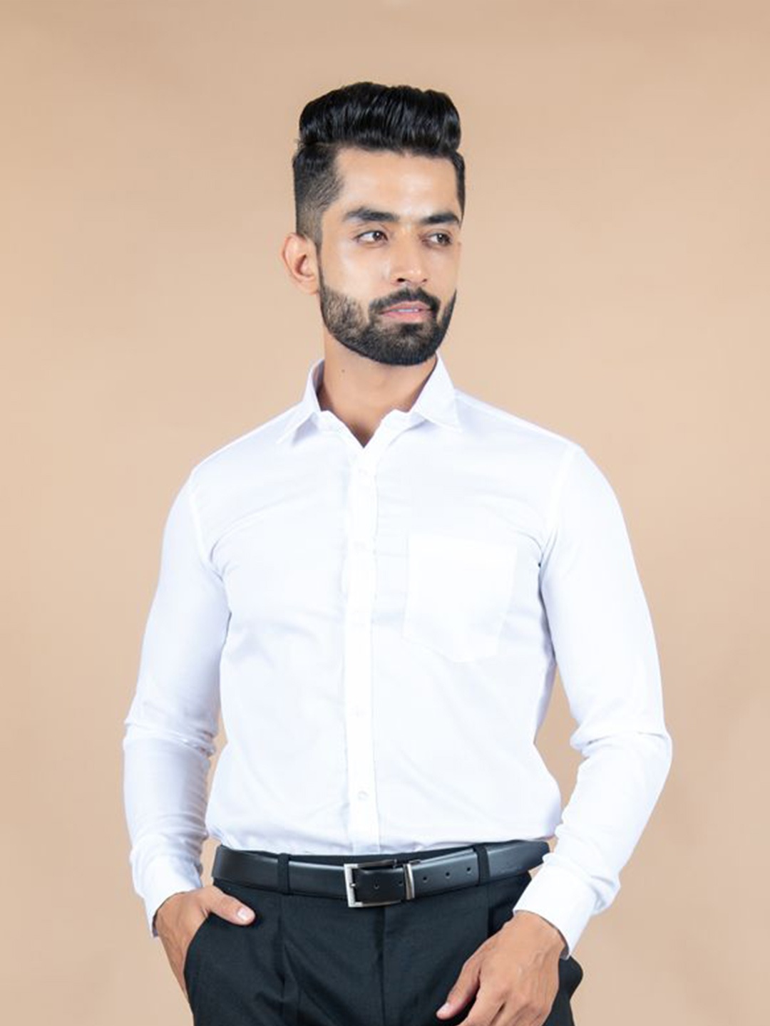 

Tistabene Men Standard Spread Collar Solid Cotton Formal Shirt, White