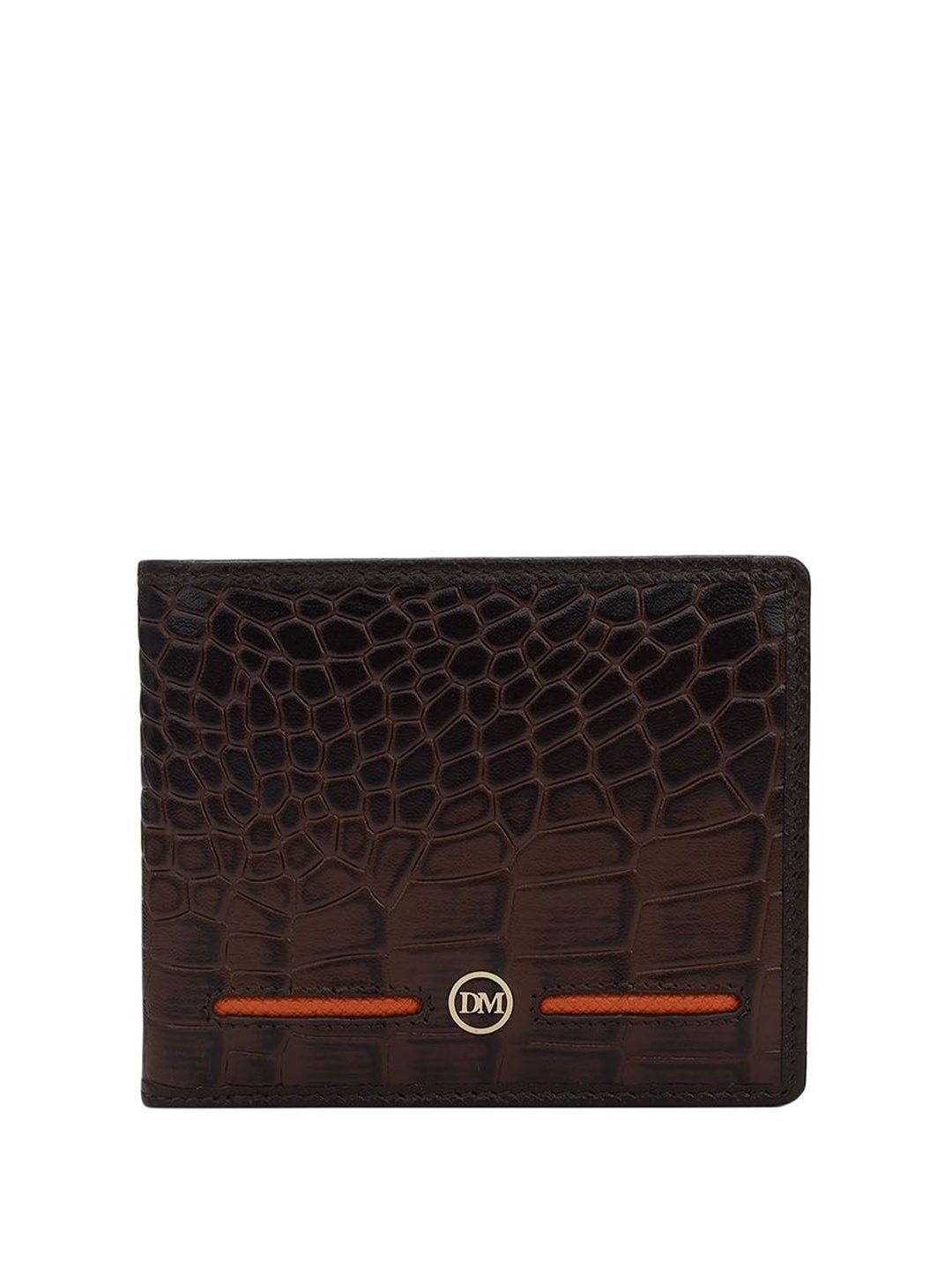 

Da Milano Men Geometric Textured Leather Two Fold Wallet, Brown
