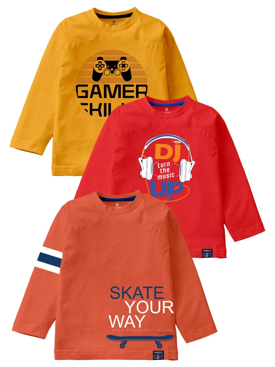 

CODEZ Boys Pack Of 3 Typography Printed Round Neck Cotton T-Shirts, Yellow