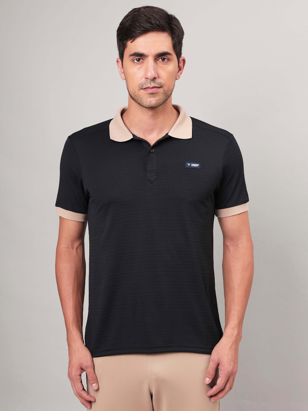 

Technosport Men UPF50 Self Design Polo Collar Slim Fit T-Shirt, Black