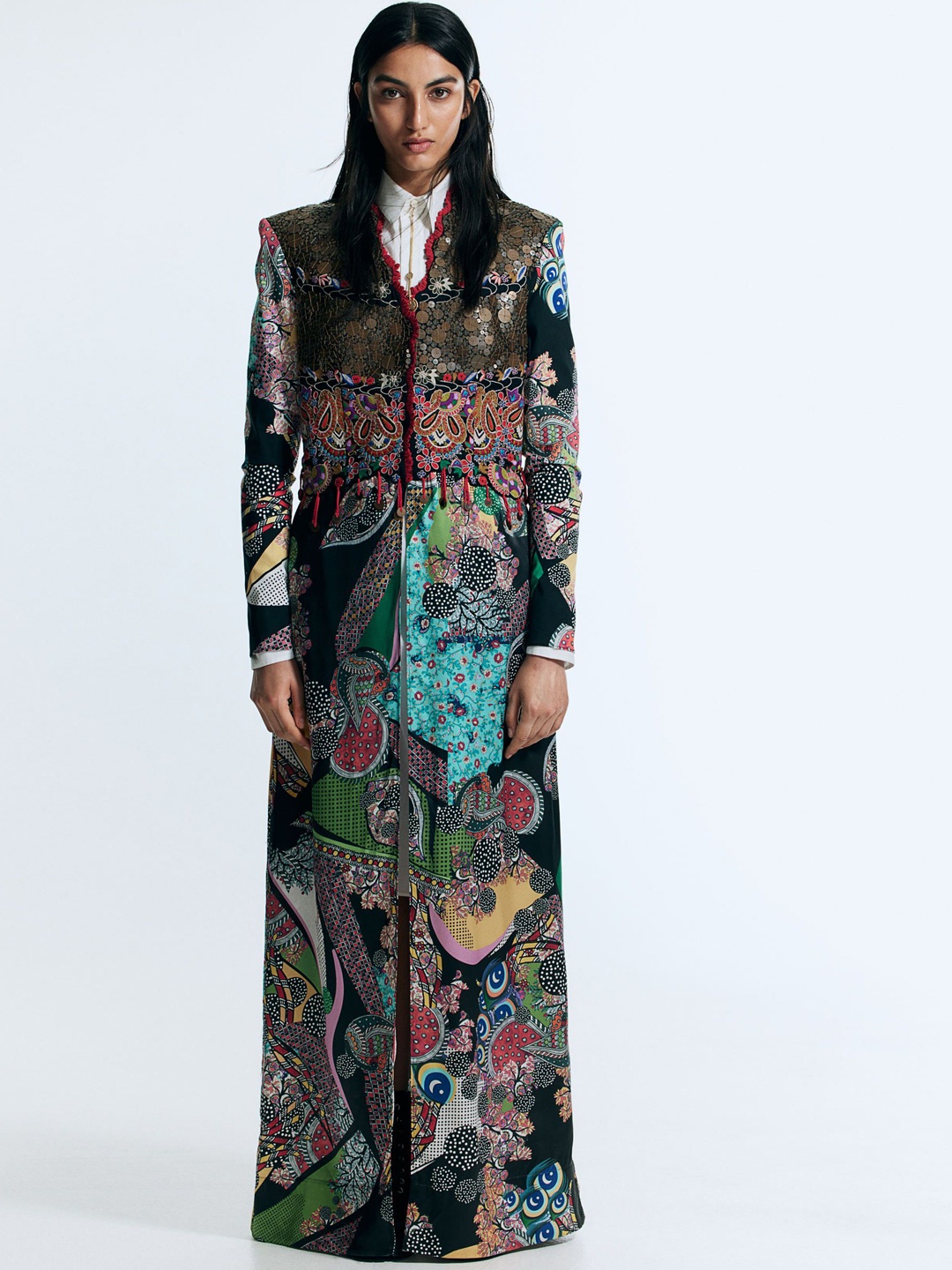 

H&M Embellished Silk-Skirt Festive Coats, Brown