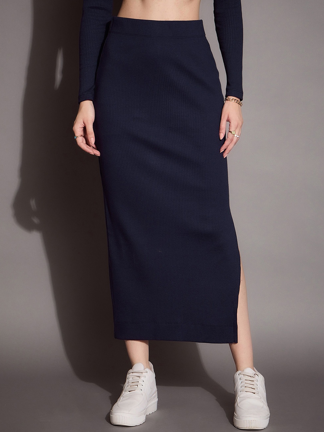 

SASSAFRAS BASICS Rib Pencil Midi Skirt, Navy blue