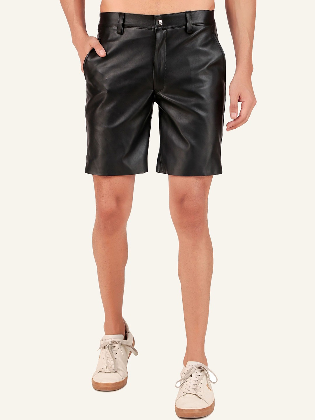 

Leather Retail Men Polyester PU Coated Shorts, Black