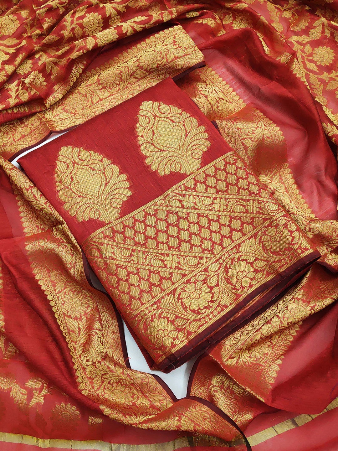

Ishin Ethnic Motifs Woven Design Zari Unstitched Dress Material, Maroon