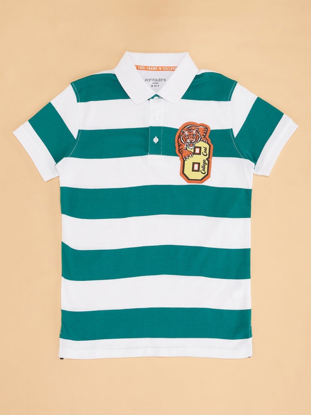 

Pantaloons Junior Boys Striped Polo Collar Cotton T-Shirt, Green