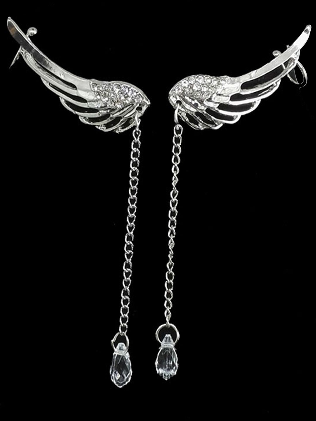 

Krelin Silver-Plated Contemporary Crystals Angel Wings Drop Earrings