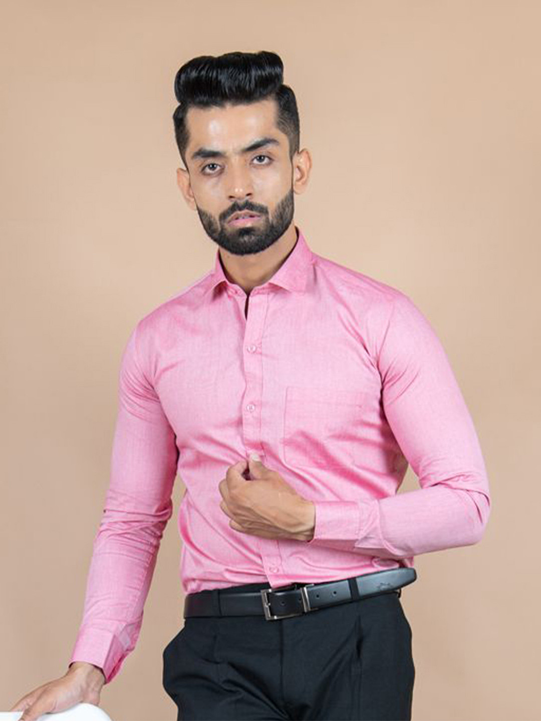 

Tistabene Men Standard Spread Collar Solid Cotton Formal Shirt, Pink