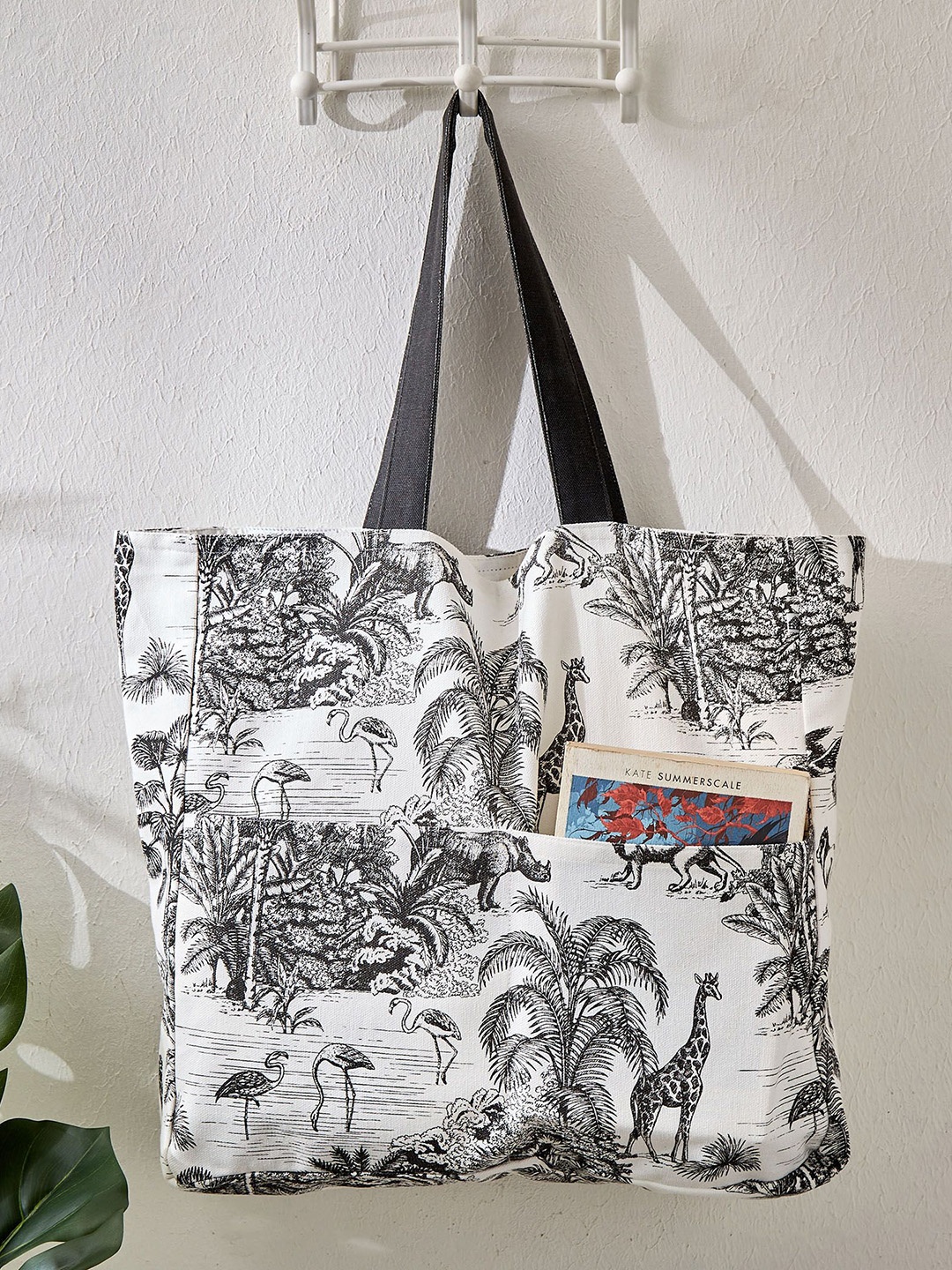 

Home Centre Printed Oversized Shopper Tote Bag with Bow Detail, White