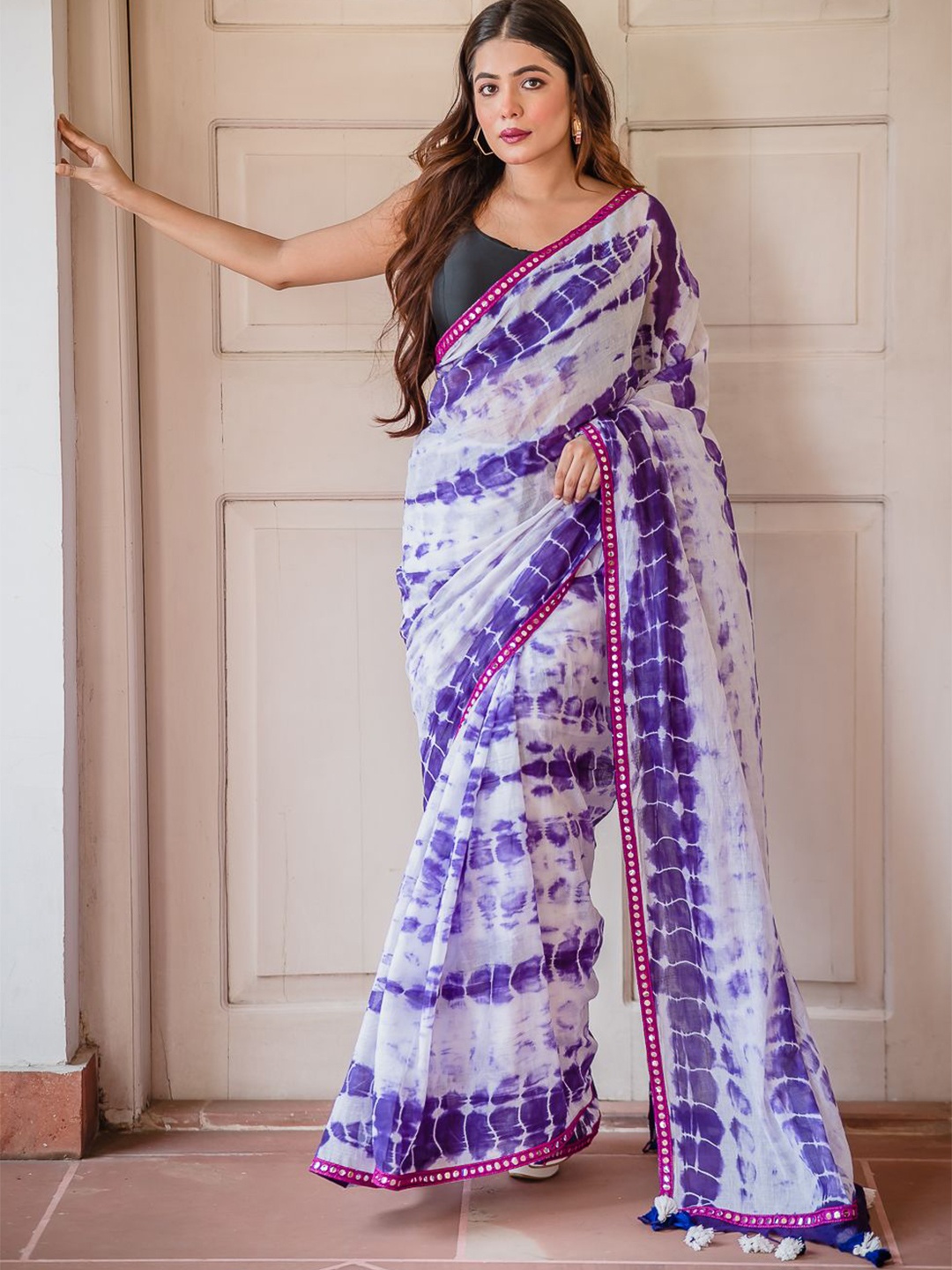 

RODDUR Tie and Dye Pure Cotton Saree, Purple