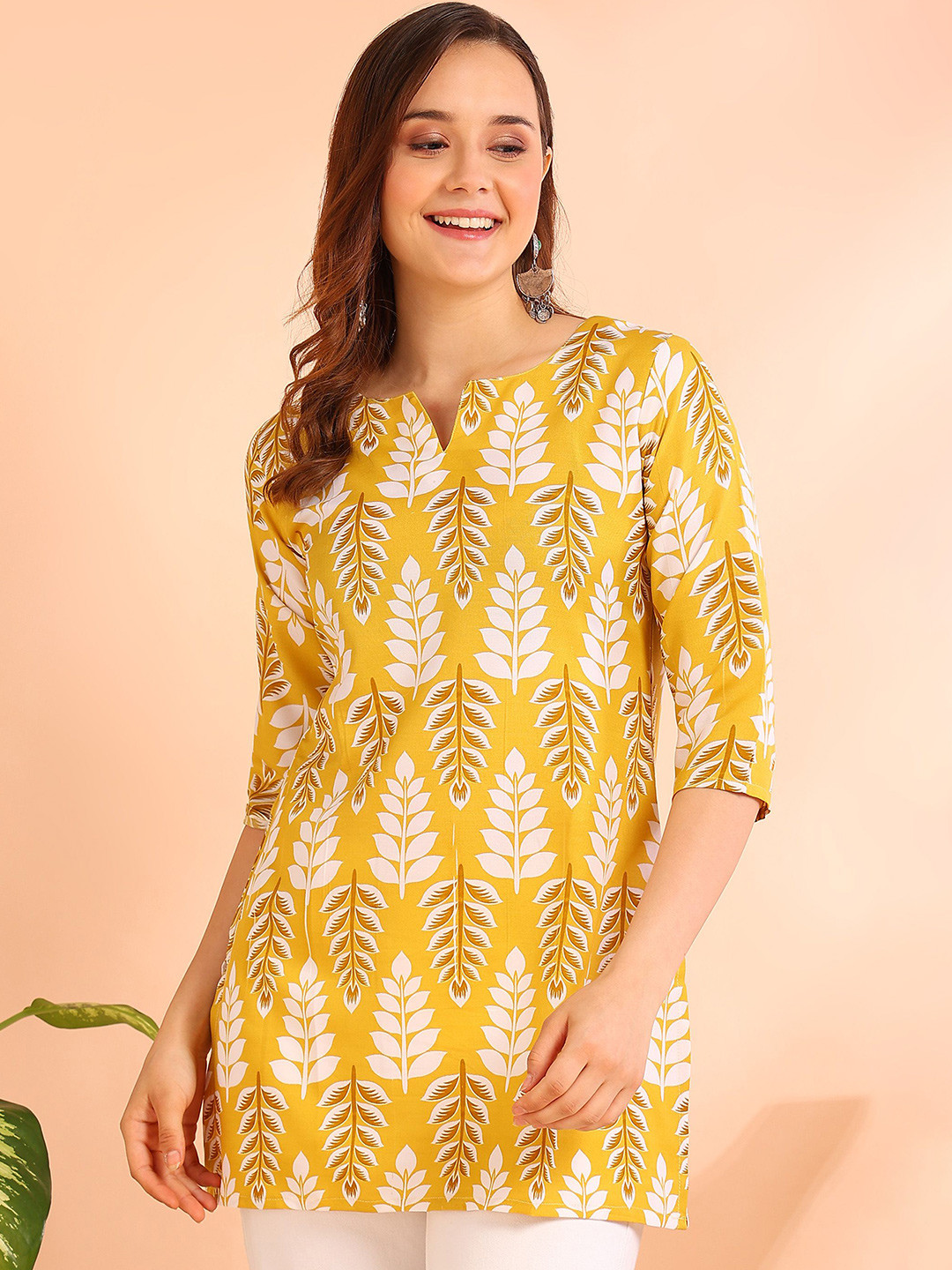 

DSK STUDIO Floral Printed Kurti, Mustard