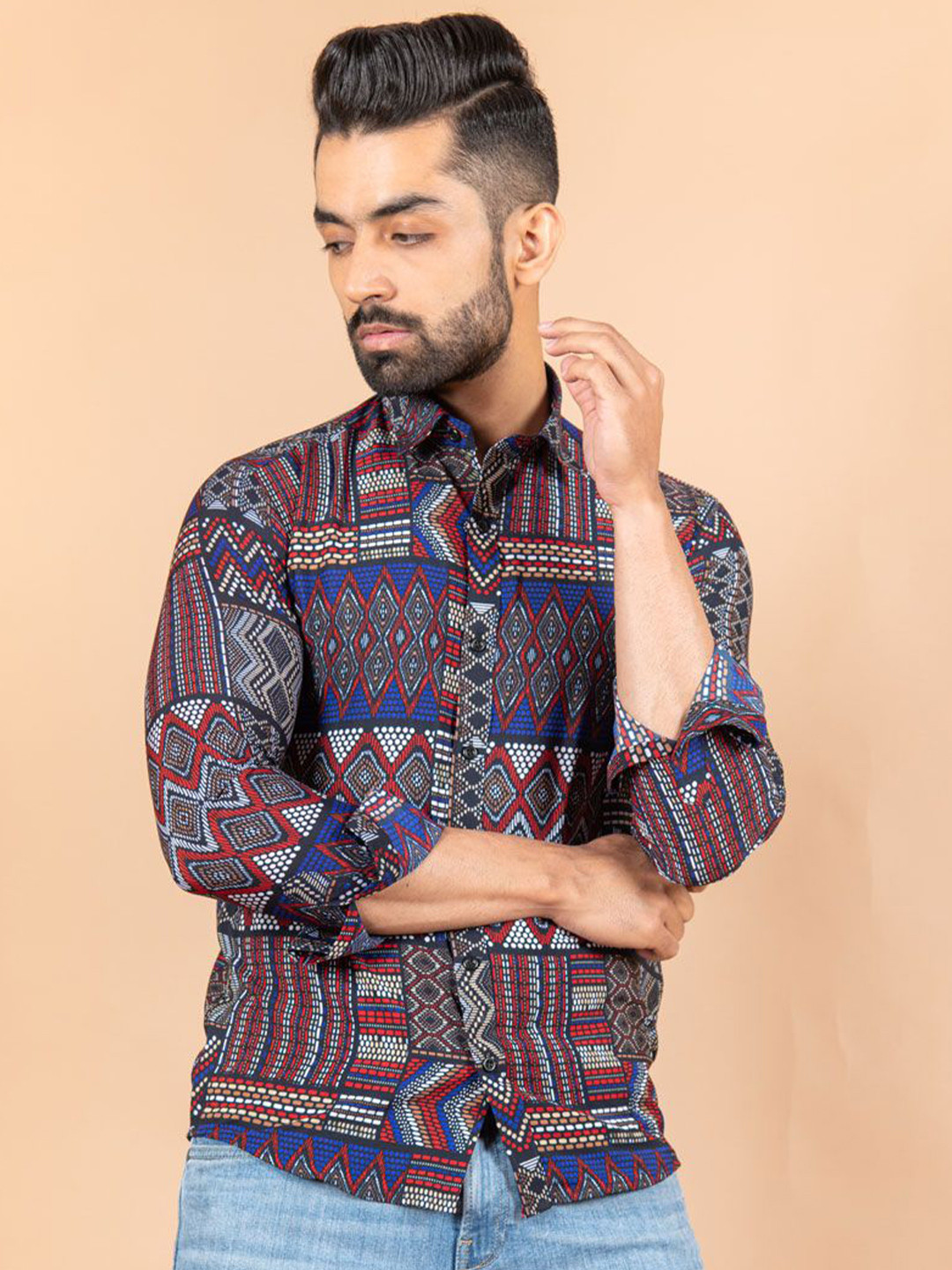 

Tistabene Men Standard Spread Collar Conversational Printed Crepe Casual Shirt, Multi
